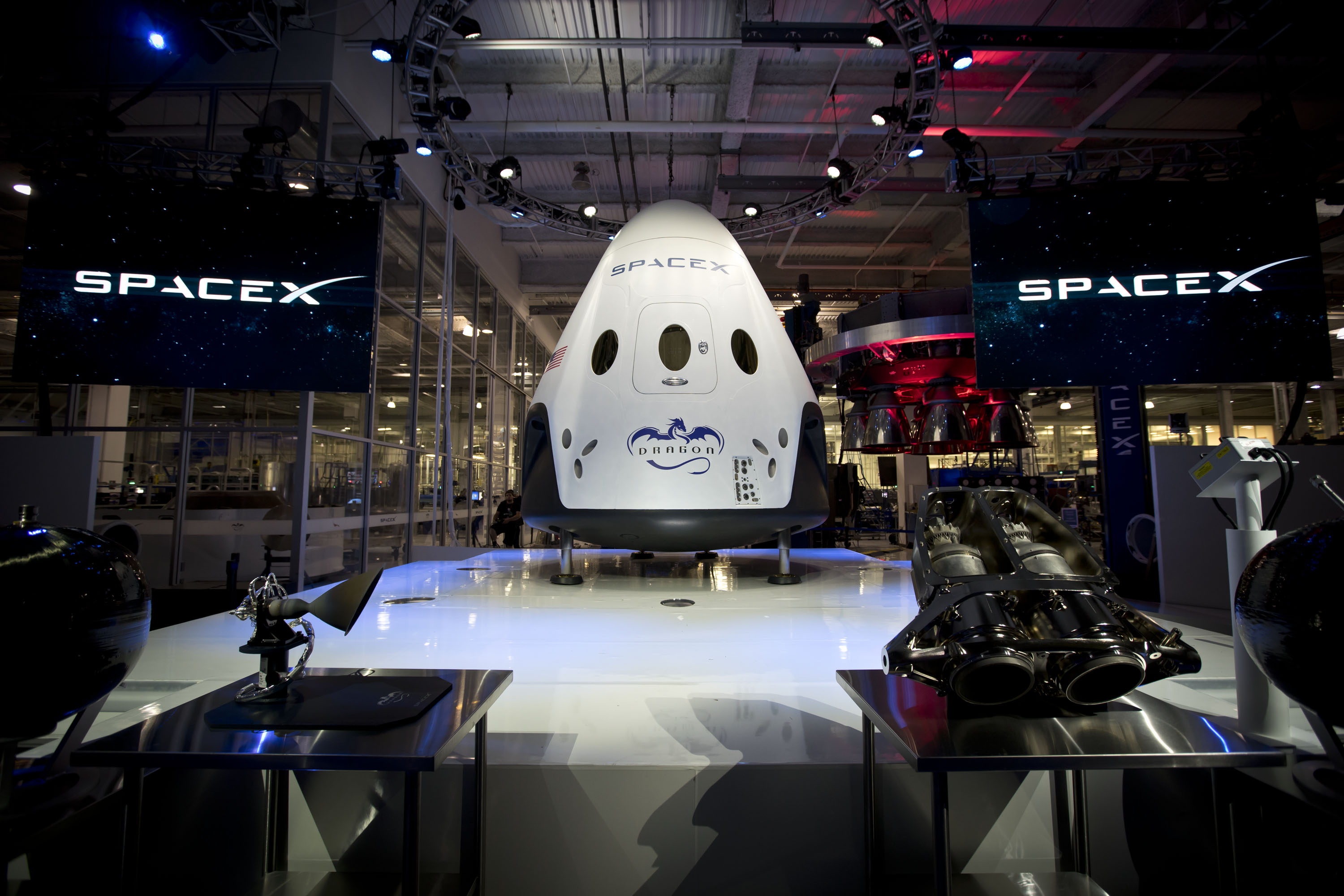 On May 29, 2014, SpaceX's CEO Elon Musk (not pictured) unveiled the company's first manned spacecraft, Dragon V2, at a press conference in Hawthorne, Calif., on May 29, 2014.