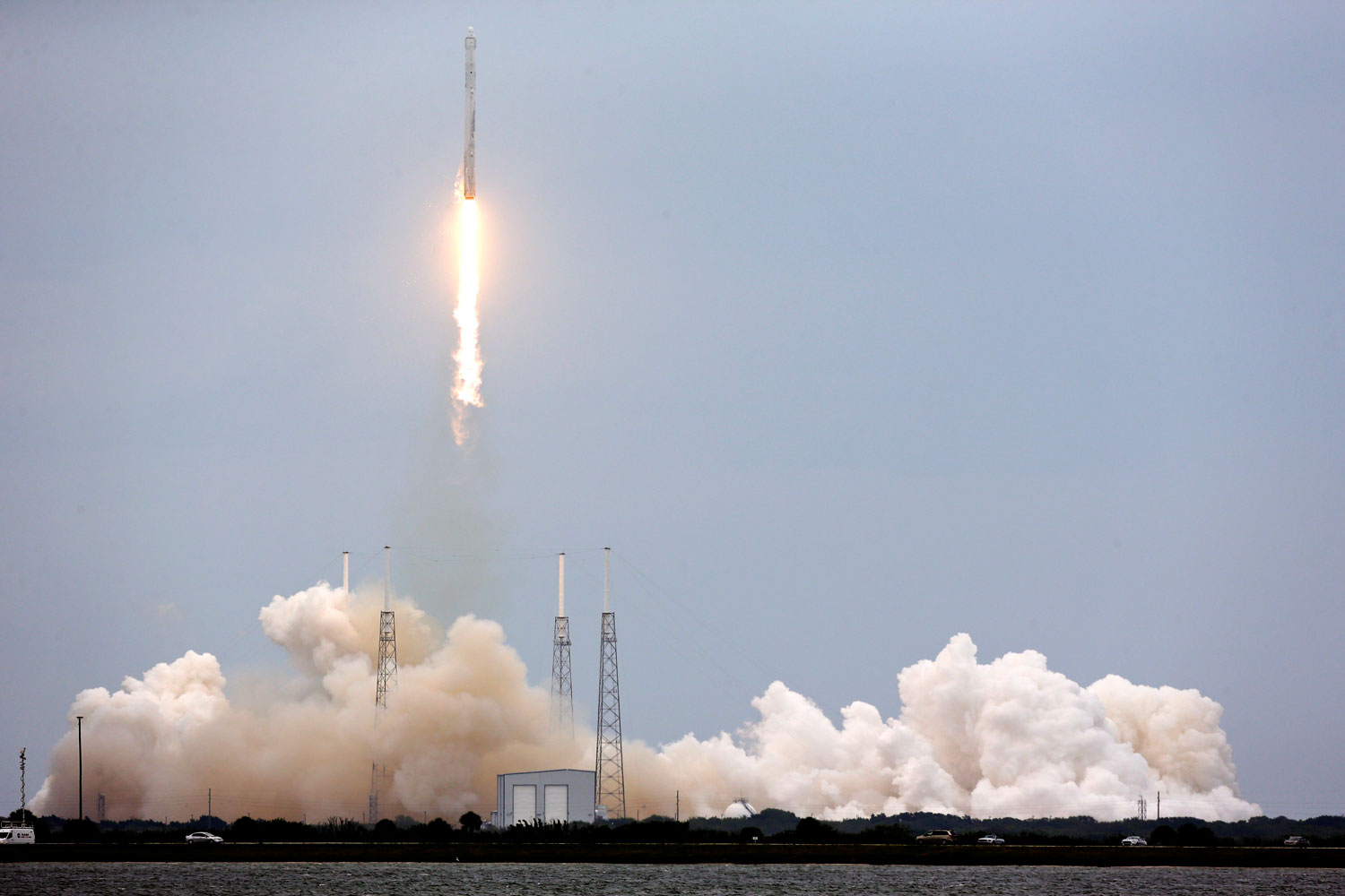 A rocket carrying the SpaceX Dragon ship lifts off from launch complex 40 at the Cape Canaveral Air Force Station in Cape Canaveral, Fla. on  April 18, 2014.