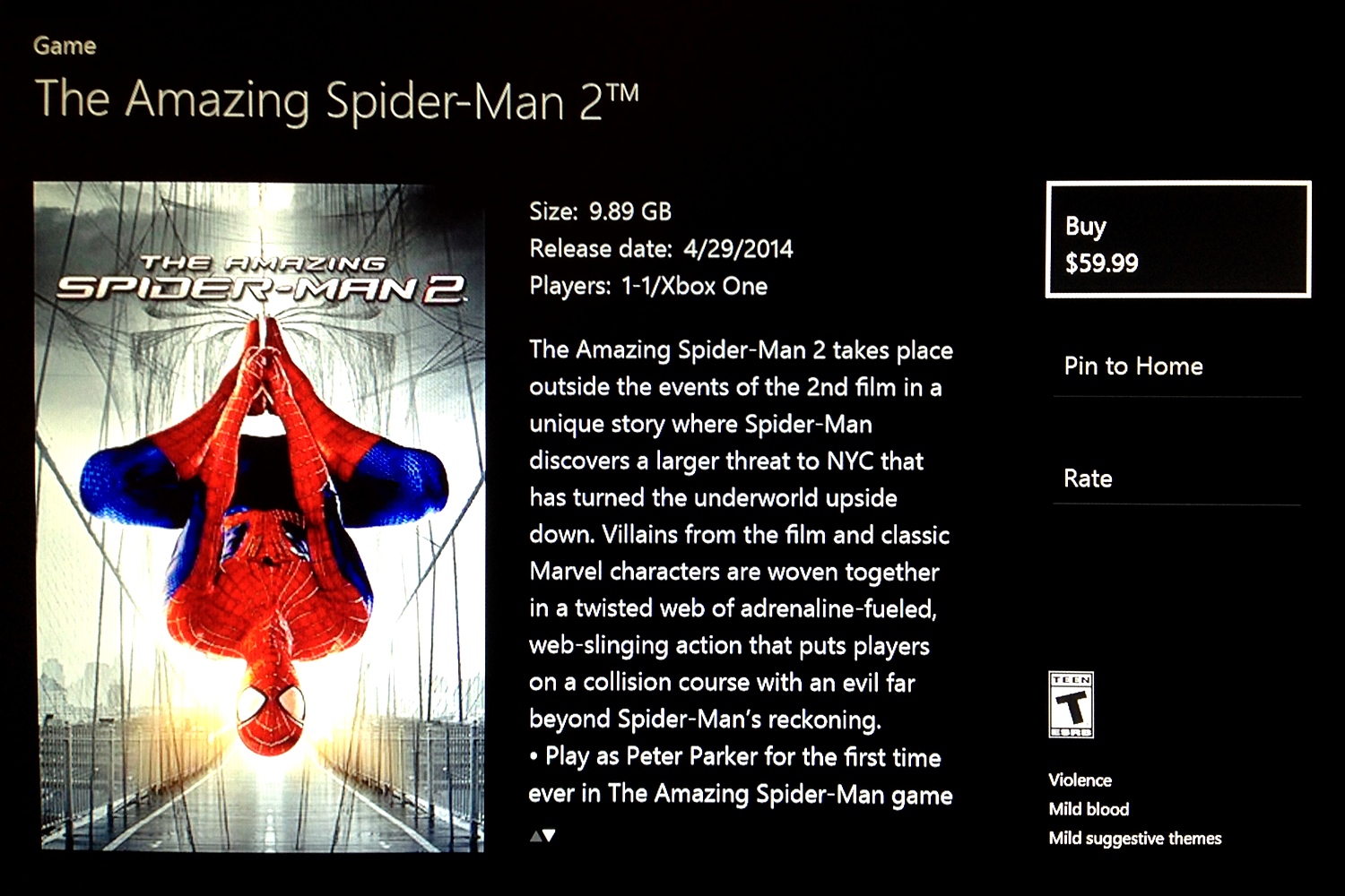 amazing spiderman 2 xbox one