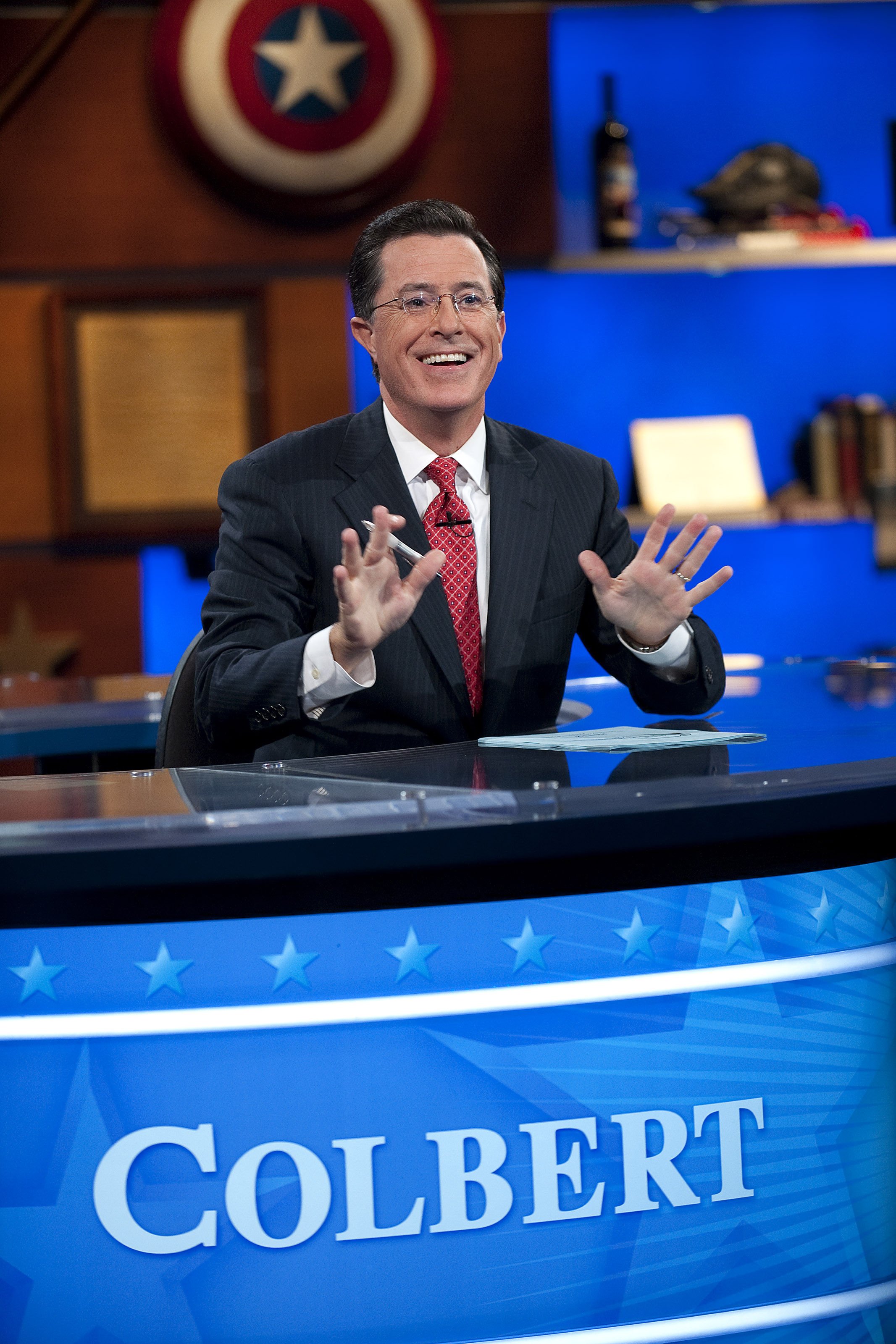 Stephen Colbert during the "Been There: Won That: The Returnification of the American-Do Troopscapeon" special of The Colbert Report on Sept. 8, 2010 in New York City. (Scott Gries—Picturegroup/Comedy Central)