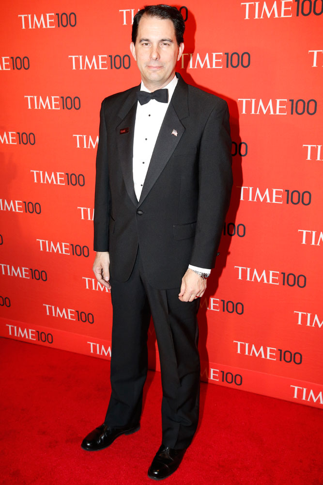 Honoree Scott Walker arrives at the Time 100 Gala at Jazz at Lincoln Center in New York on April, 29, 2014.