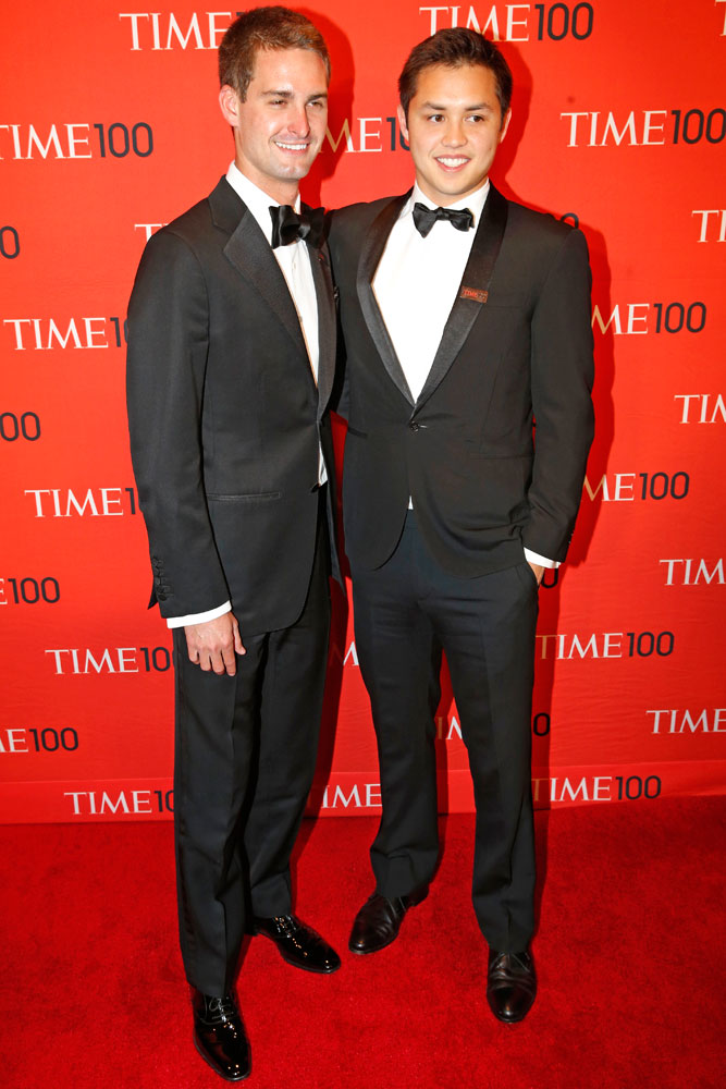 From left: Snapchat Founders and Honorees Evan Spiegel and Bobby Murphy at the Time 100 Gala at Jazz at Lincoln Center in New York on April, 29, 2014.