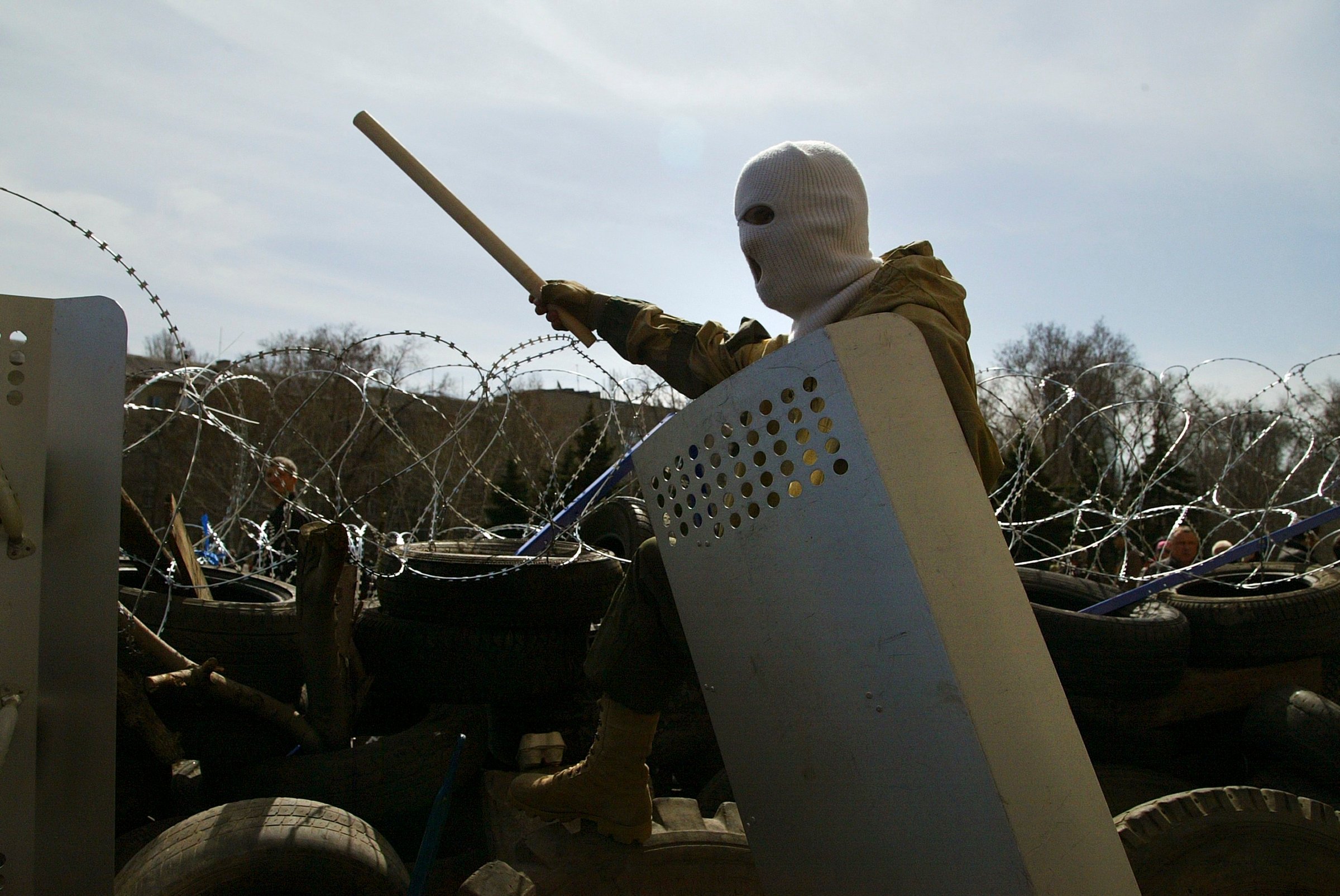 A masked pro-Russian protestor in the city of Donetsk, in eastern Ukraine.