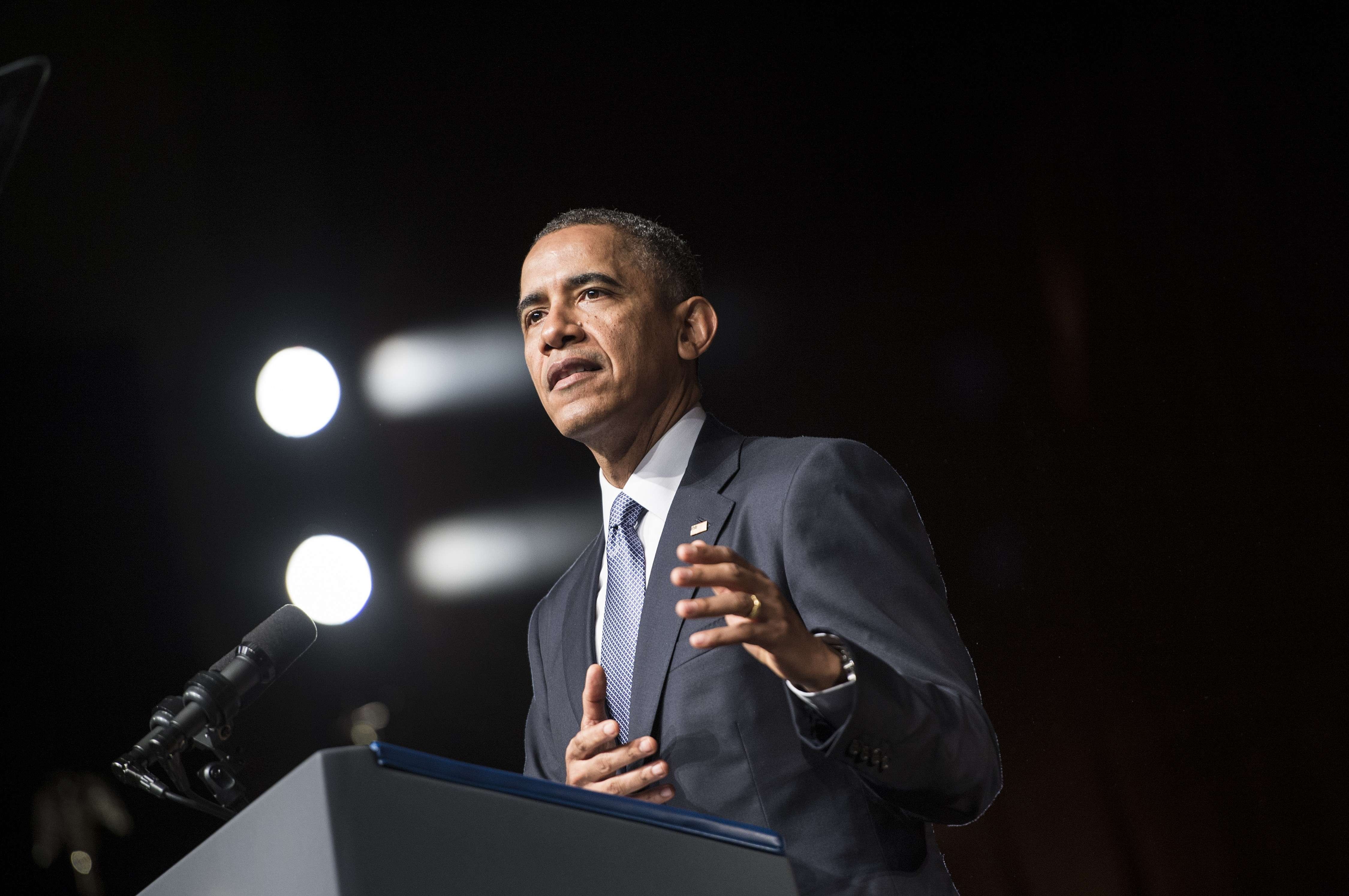 President Barack Obama speaks at the Lyndon B. Johnson Presidential Library April 10, 2014 in Austin, Texas. (Brendan Smialowski—AFP/Getty Images)