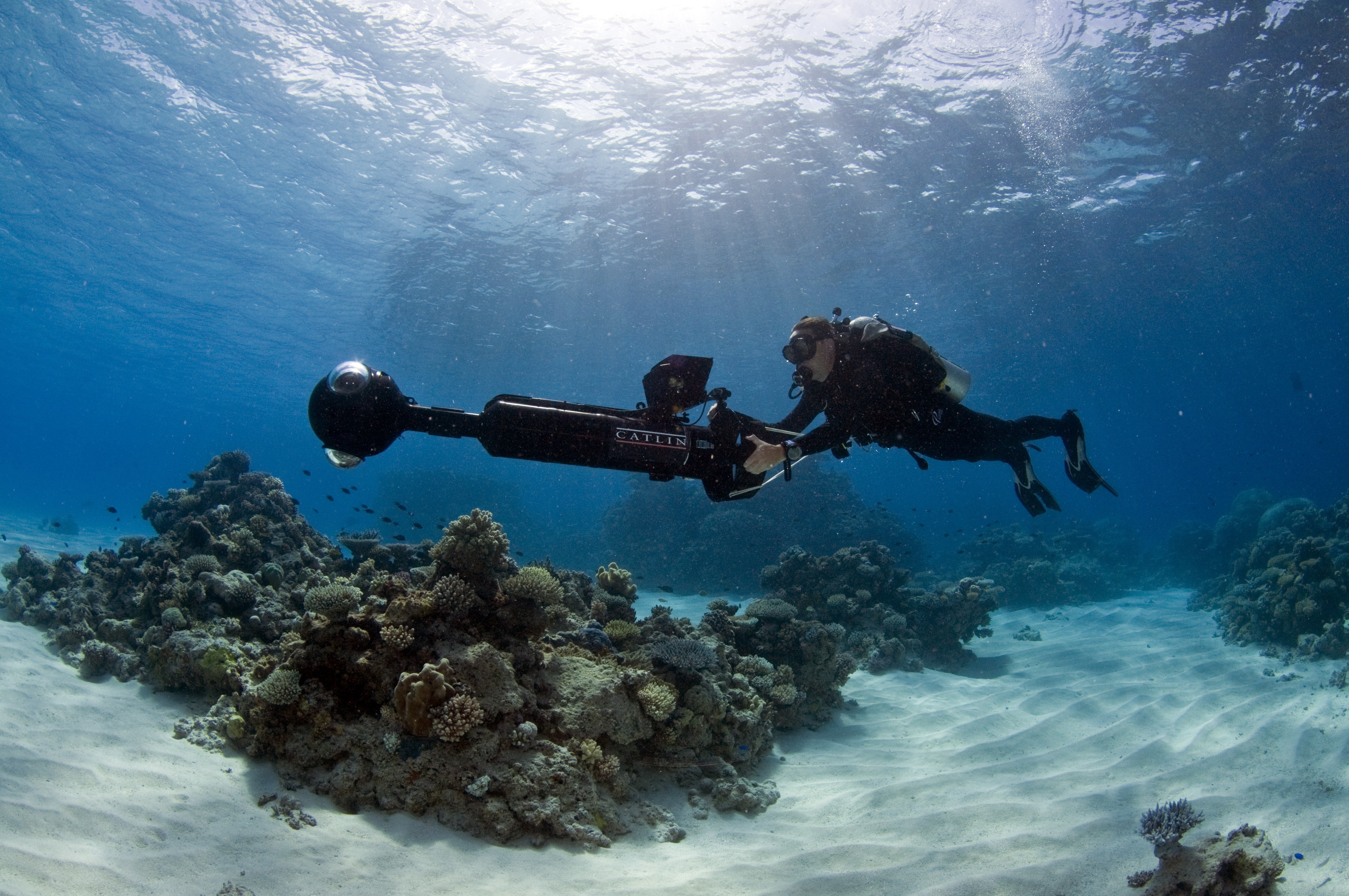 The SVII camera can take hundreds of photos of coral reefs, turning them into 360-degree panoramas (Jayne Jenkins—Catlin Seaview Survey)
