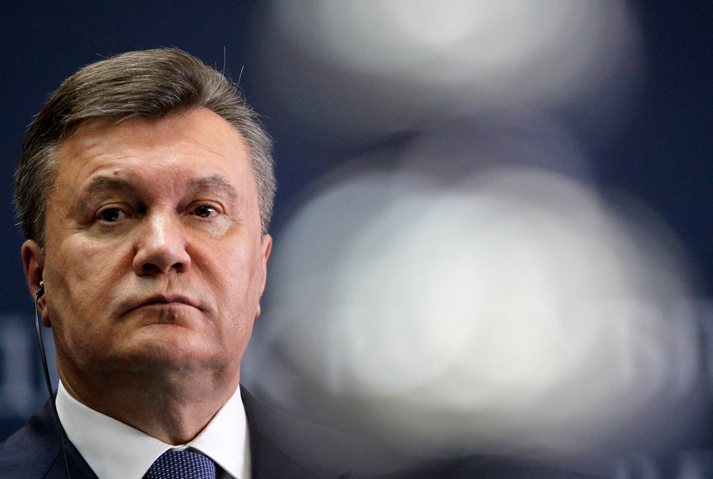 Deposed President Viktor Yanukovych at a news conference in Belgrade, Serbia