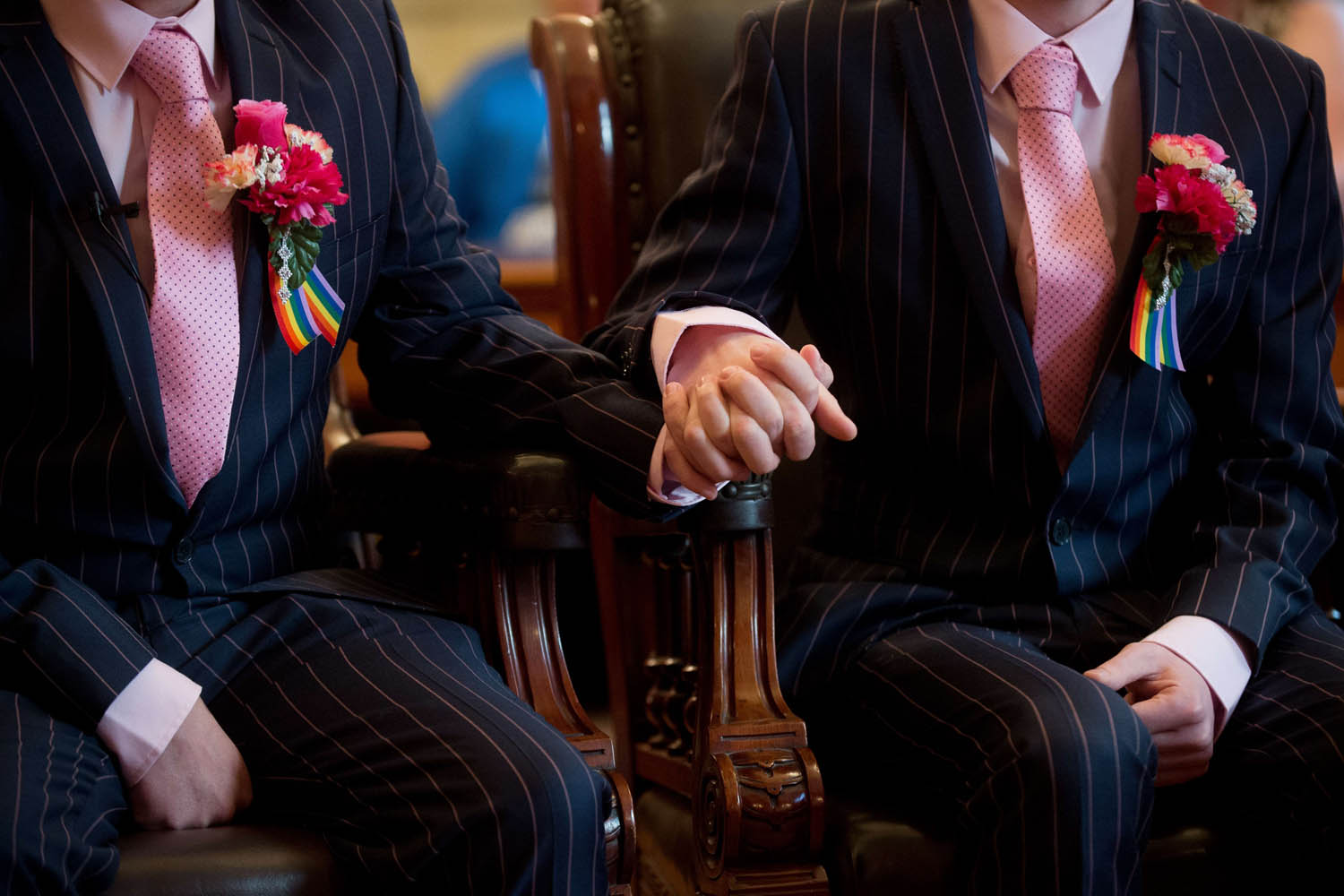 Mar. 29, 2014.
                              Phil Robathan (L) and James Preston (R) hold hands during their wedding ceremony in Brighton, southern England. Gay couples across England and Wales said  I do  as a law legalizing same-sex marriage came into effect at midnight, the final stage in a long fight for equality.