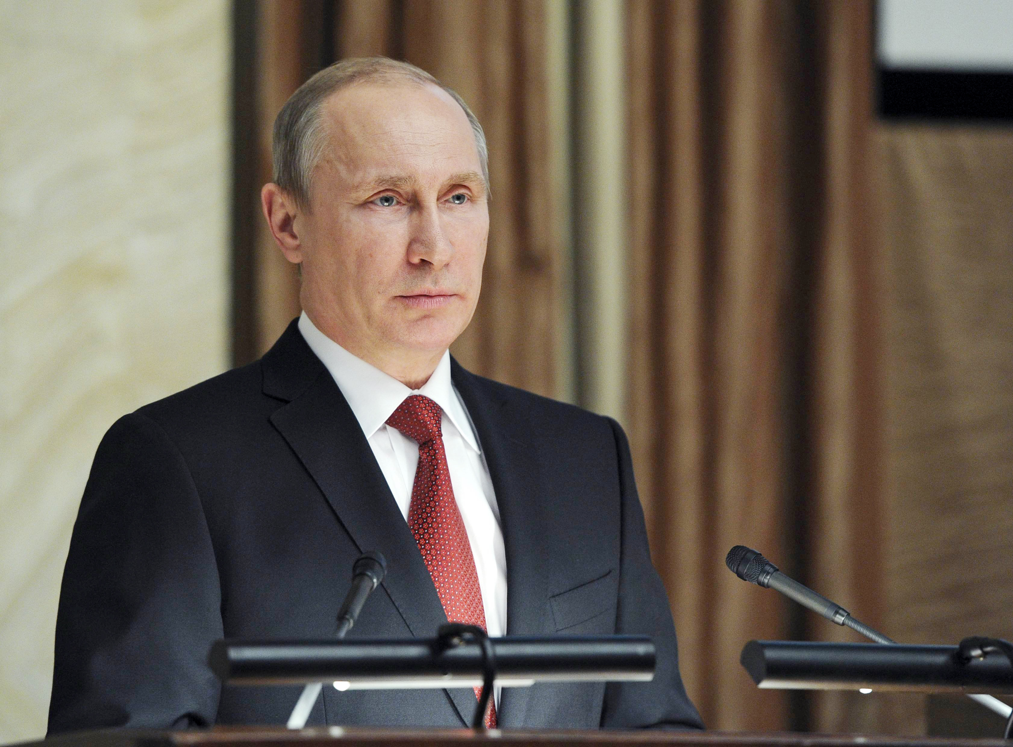 Russia's President Vladimir Putin delivers a speech during a session of the board of the FSB security service in Moscow April 7, 2014. (Mikhail Klimetyev—RIA Novosti/Kremlin/Reuters)