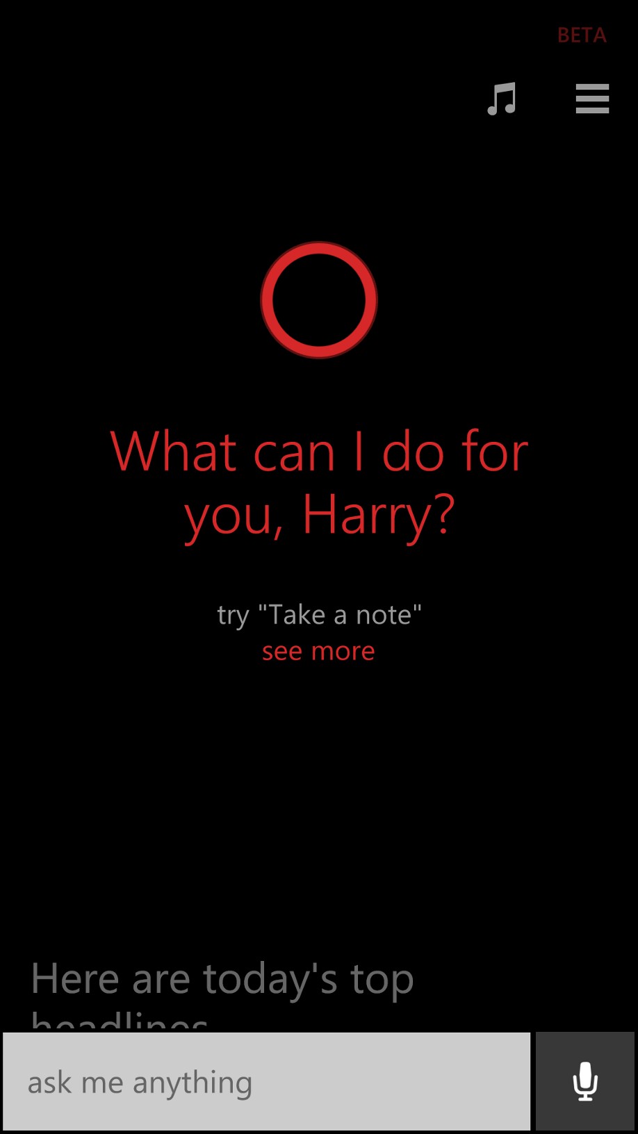 Cortana, Windows 8.1's voice-activated personal assistant (Microsoft)