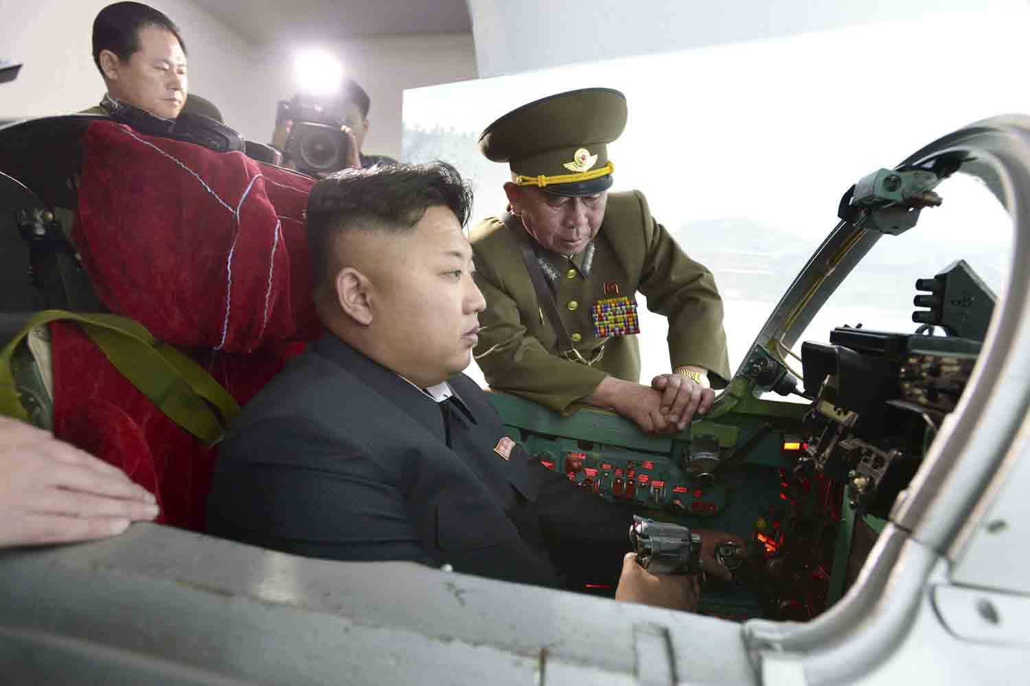 North Korean leader Kim Jong-un at a pilot training center