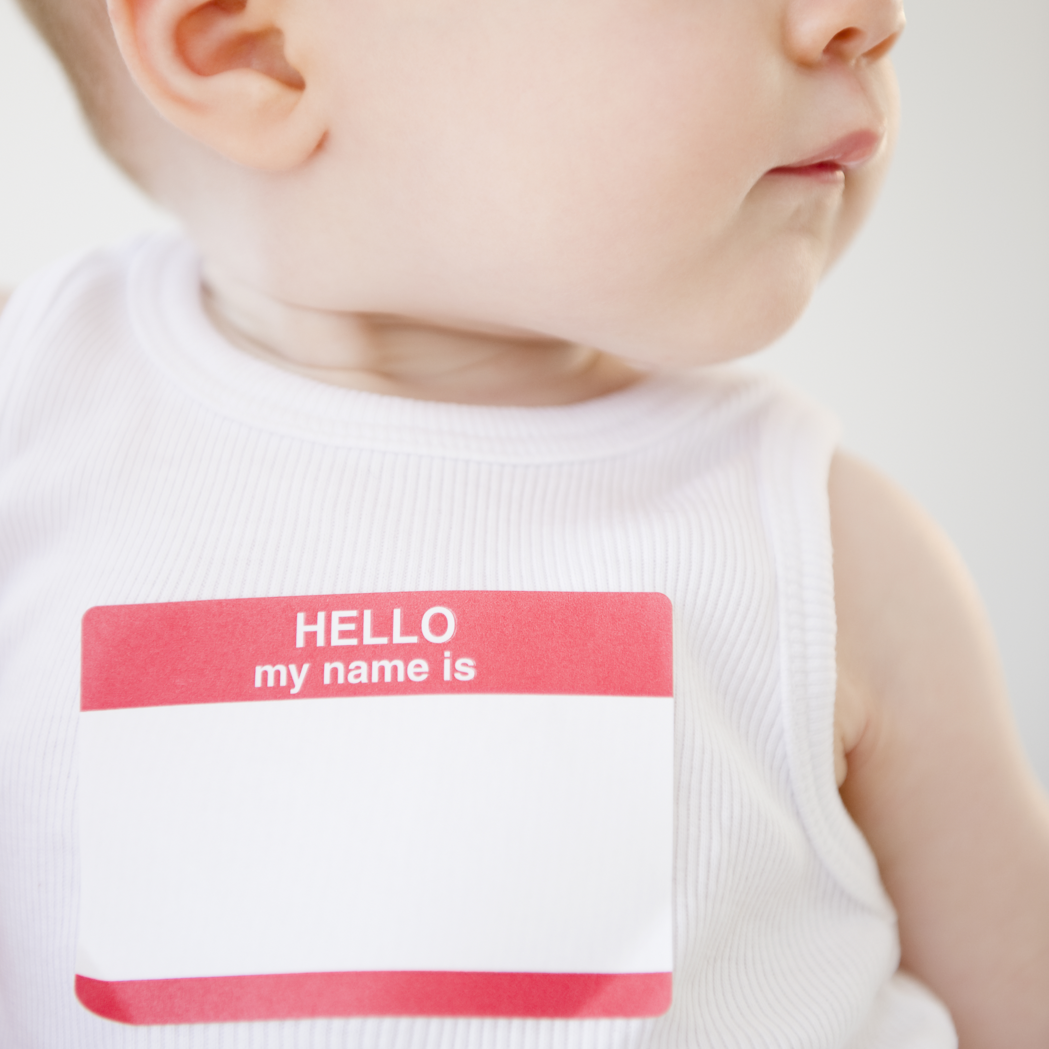 Baby wearing name tag