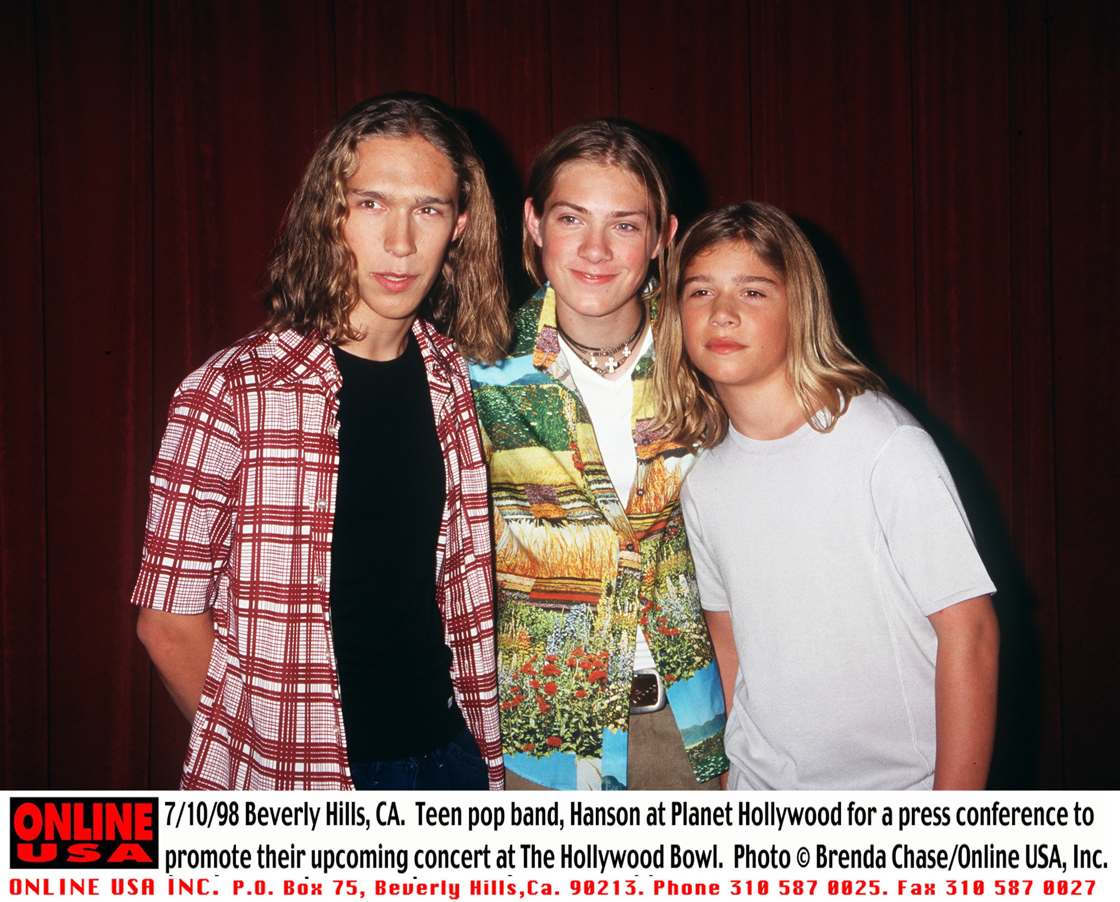7/10/98 Beverly Hills, CA. Teen pop band, Hanson at Planet Hollywood for a press conference to promo