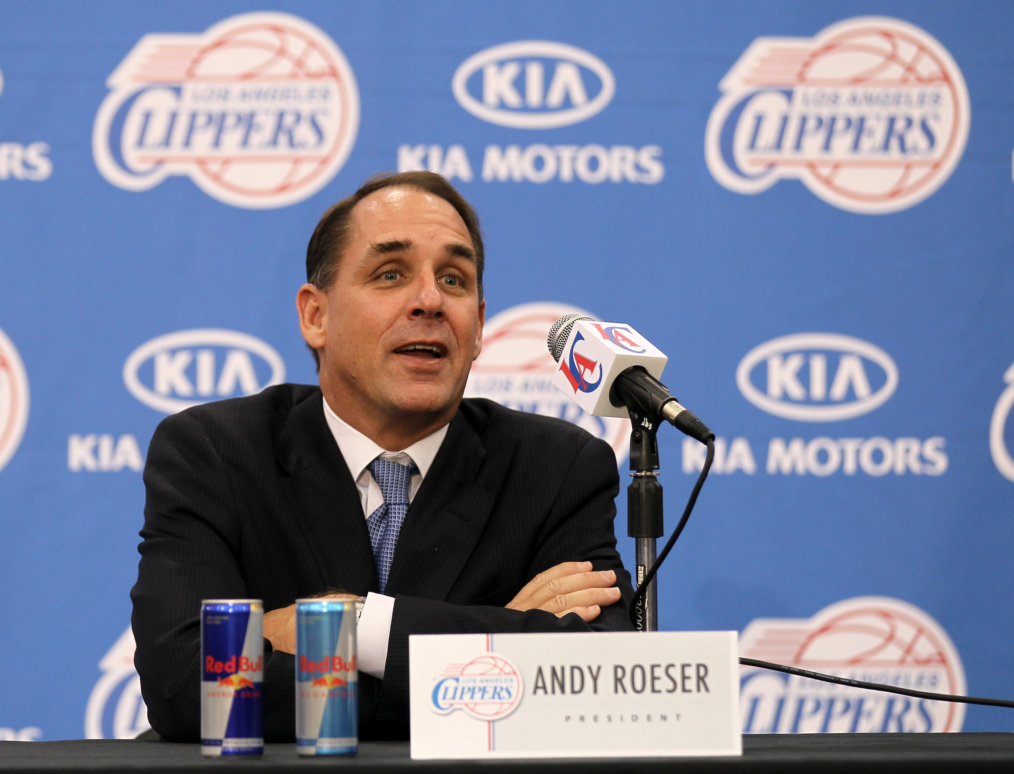Andy Roeser at a press conference introducing Chris Paul as a member of the Los Angeles Clippers on December 15, 2011 at the Los Angeles Clippers Training Center in Playa Vista, California. (Stephen Dunn&mdash;Getty Images)