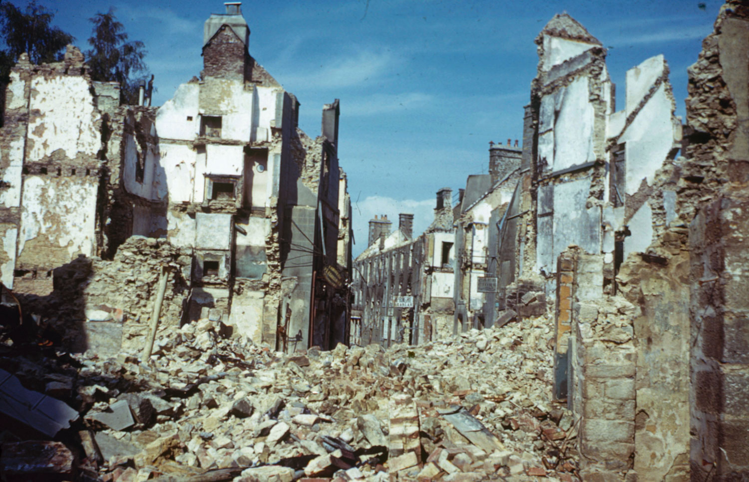 Destroyed town in northwest France, summer 1944.