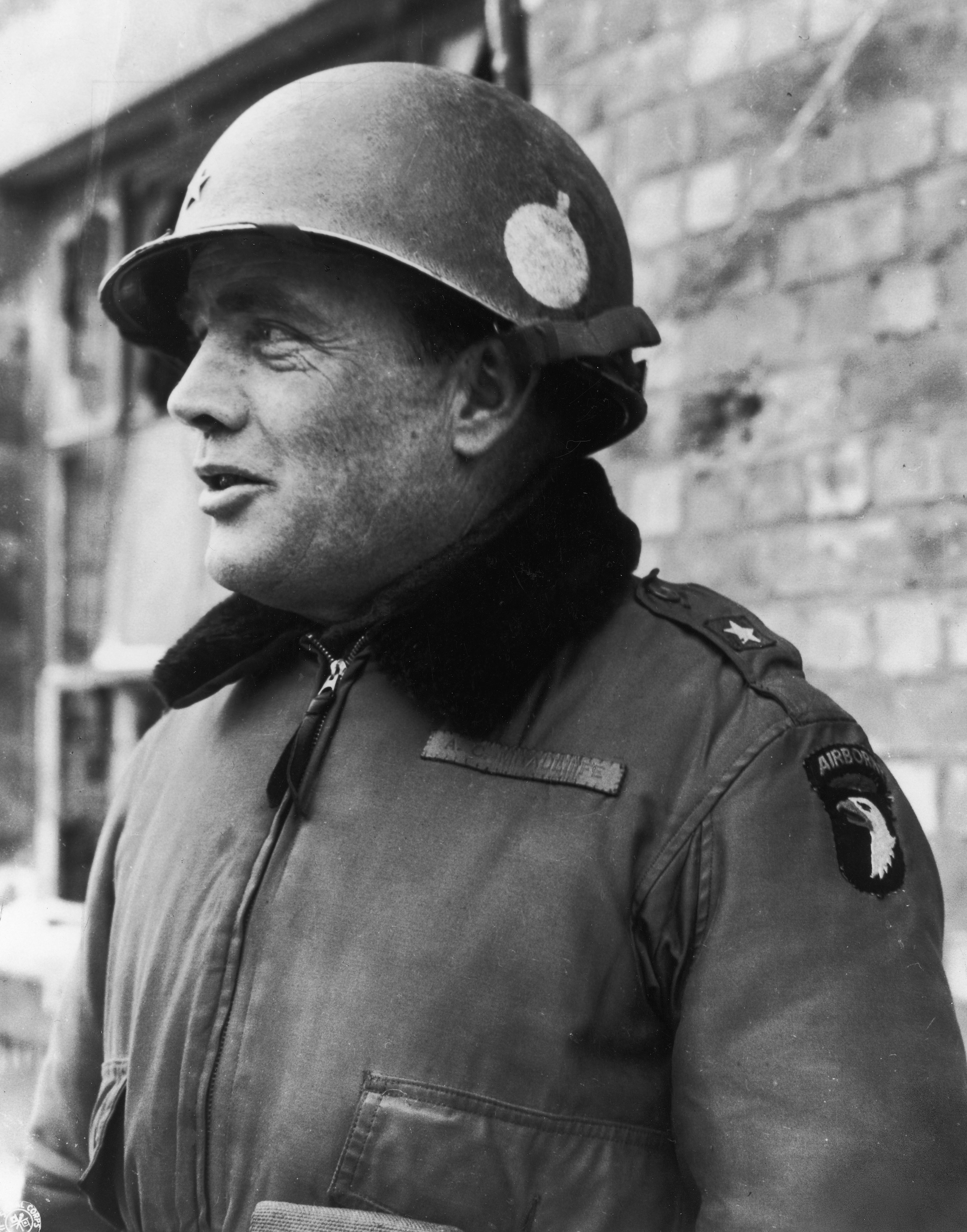 American General Anthony McAuliffe, commander of the 101st Airborne during the Battle of the Bulge. When the Germans demanded the surrender of American troops who were outnumbered and surrounded in the town of Bastogne, McAuliffe replied to the ultimatum with a now-legendary one-word response:  Nuts!” -- which a milder way of saying  F— you.  His men withstood several German attacks until they could be relieved by the 4th Armored Division.