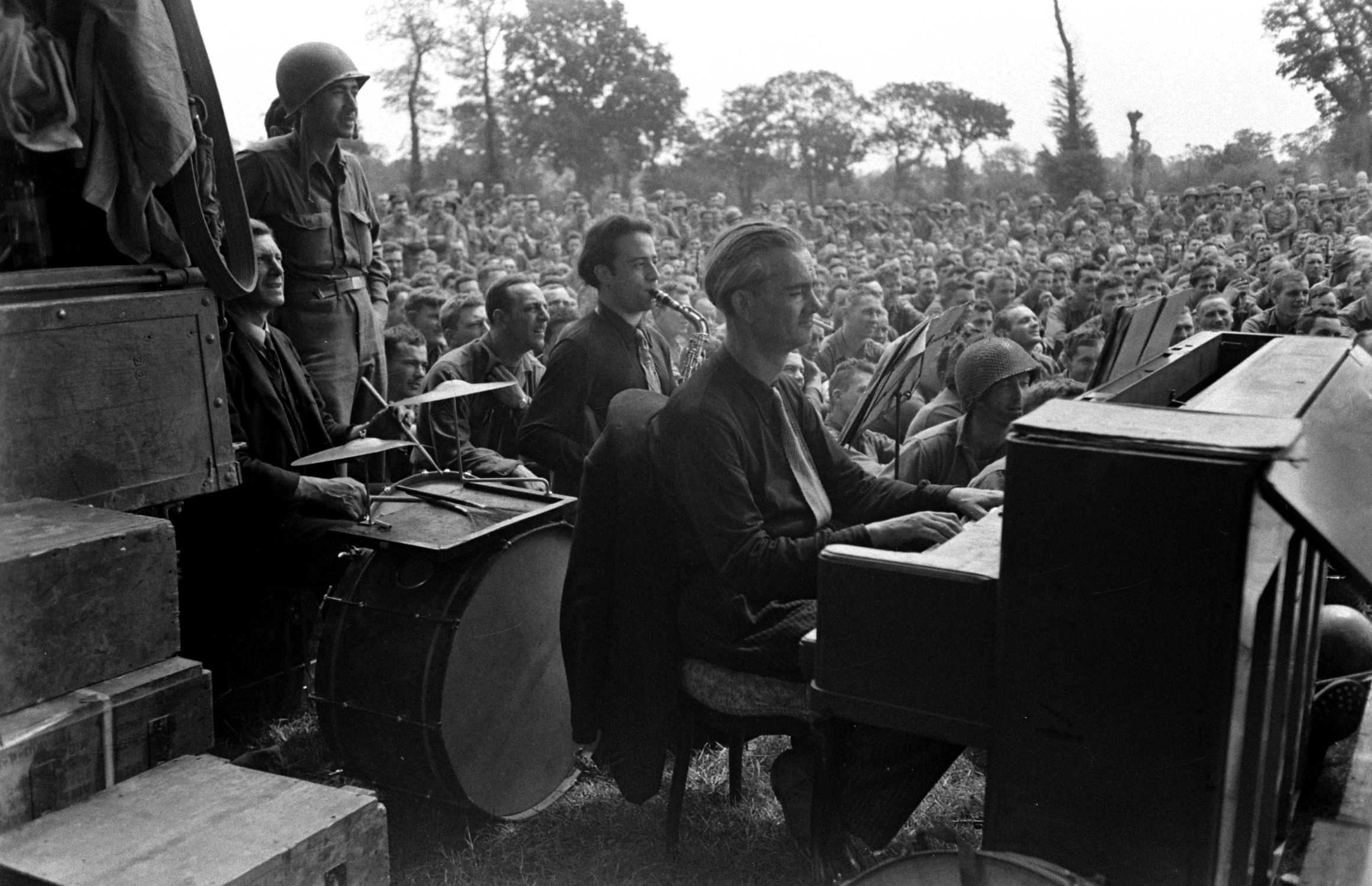 First organized show for American troops after D-Day, Normandy, July 1944.