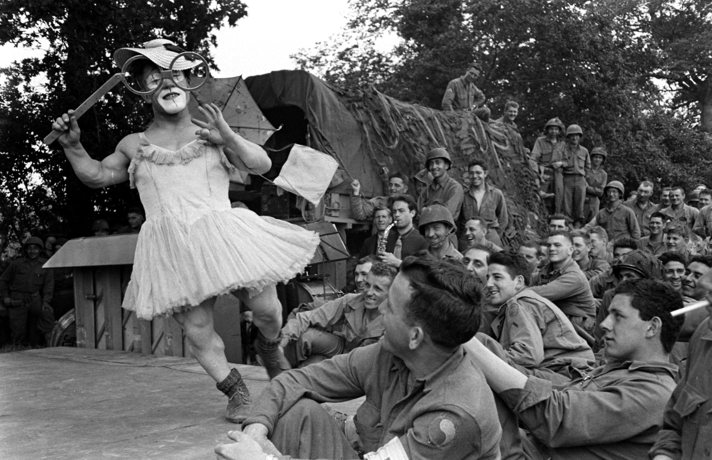 First organized show for American troops after D-Day, Normandy, July 1944.