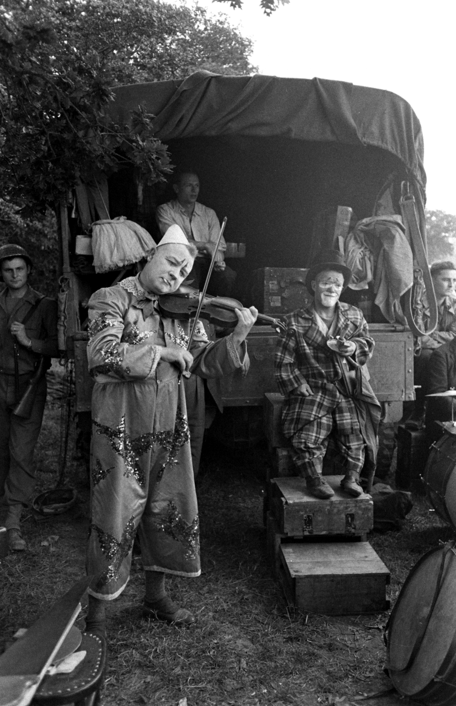 Performers in show for U.S. troops after D-Day, Normandy, 1944.