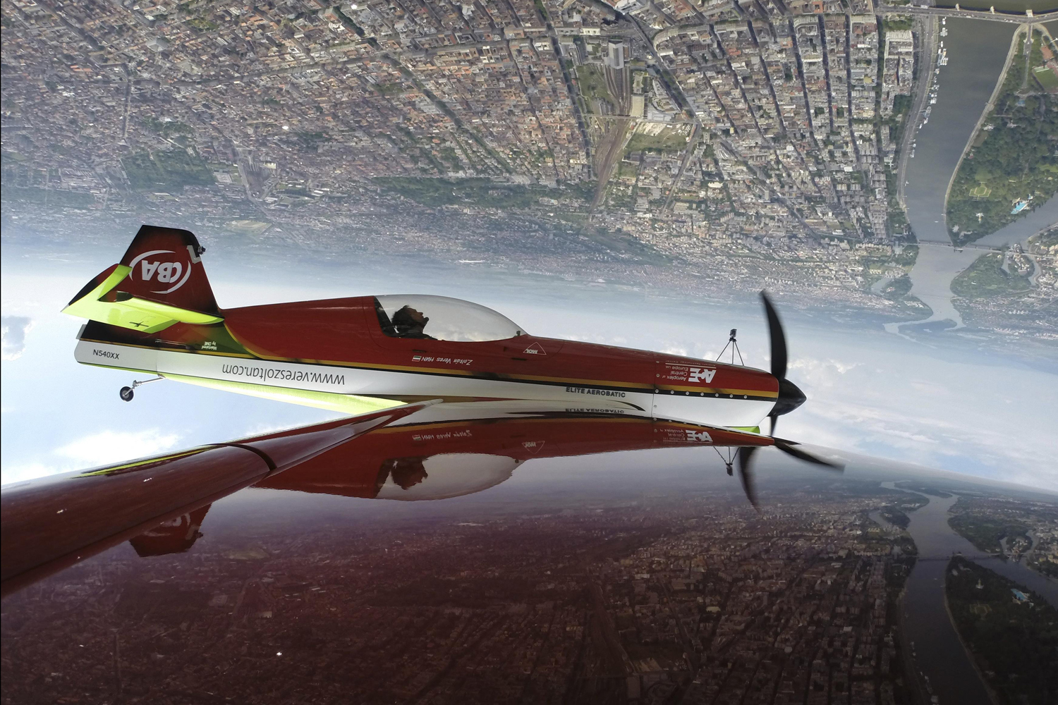 Veres of Hungary performs with his MXS airplane during an air show in Budapest