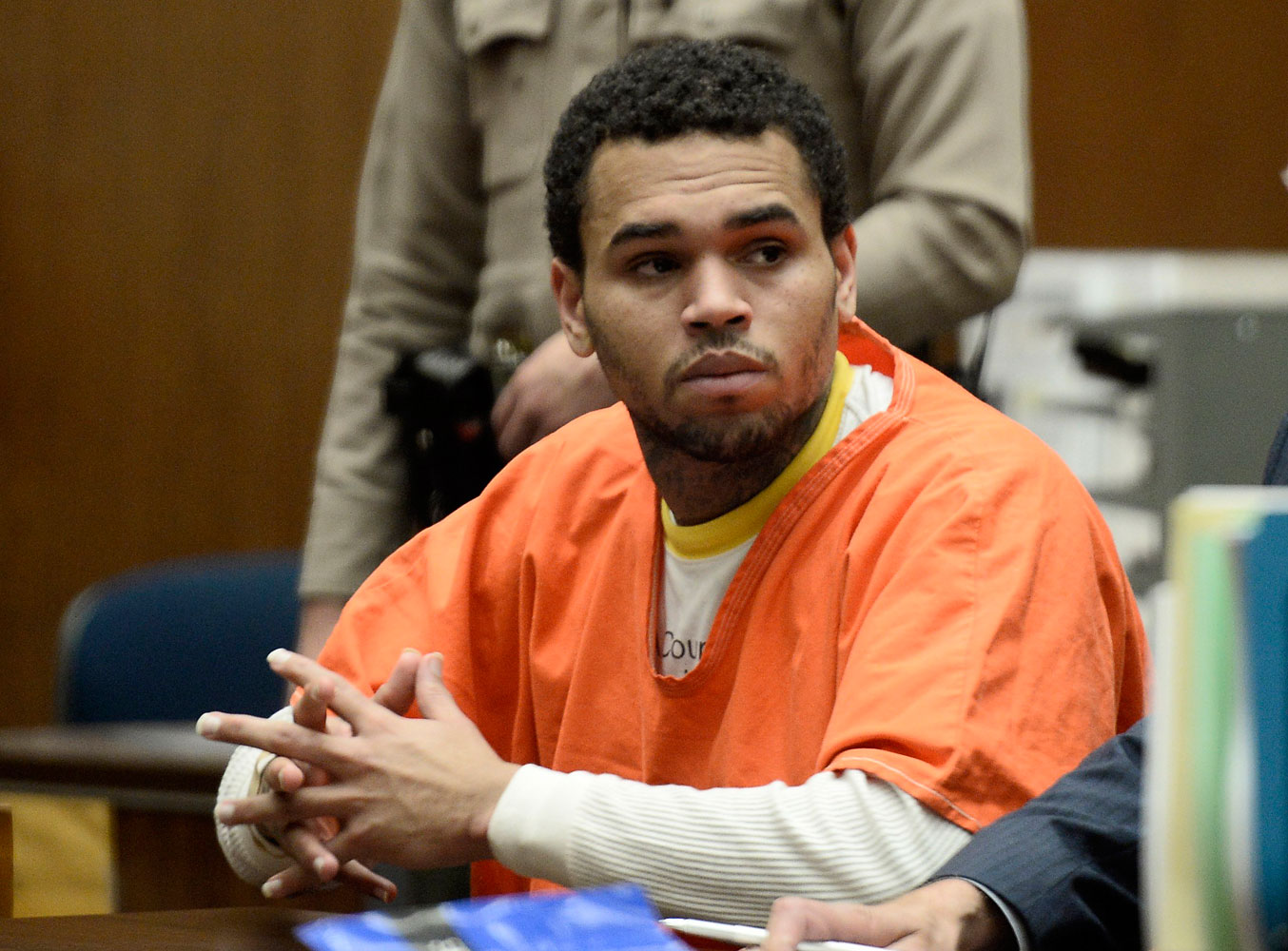 Chris Brown appears in court for a hearing at the Criminal Courts in Los Angeles, May 9, 2014. (Pool—Reuters)