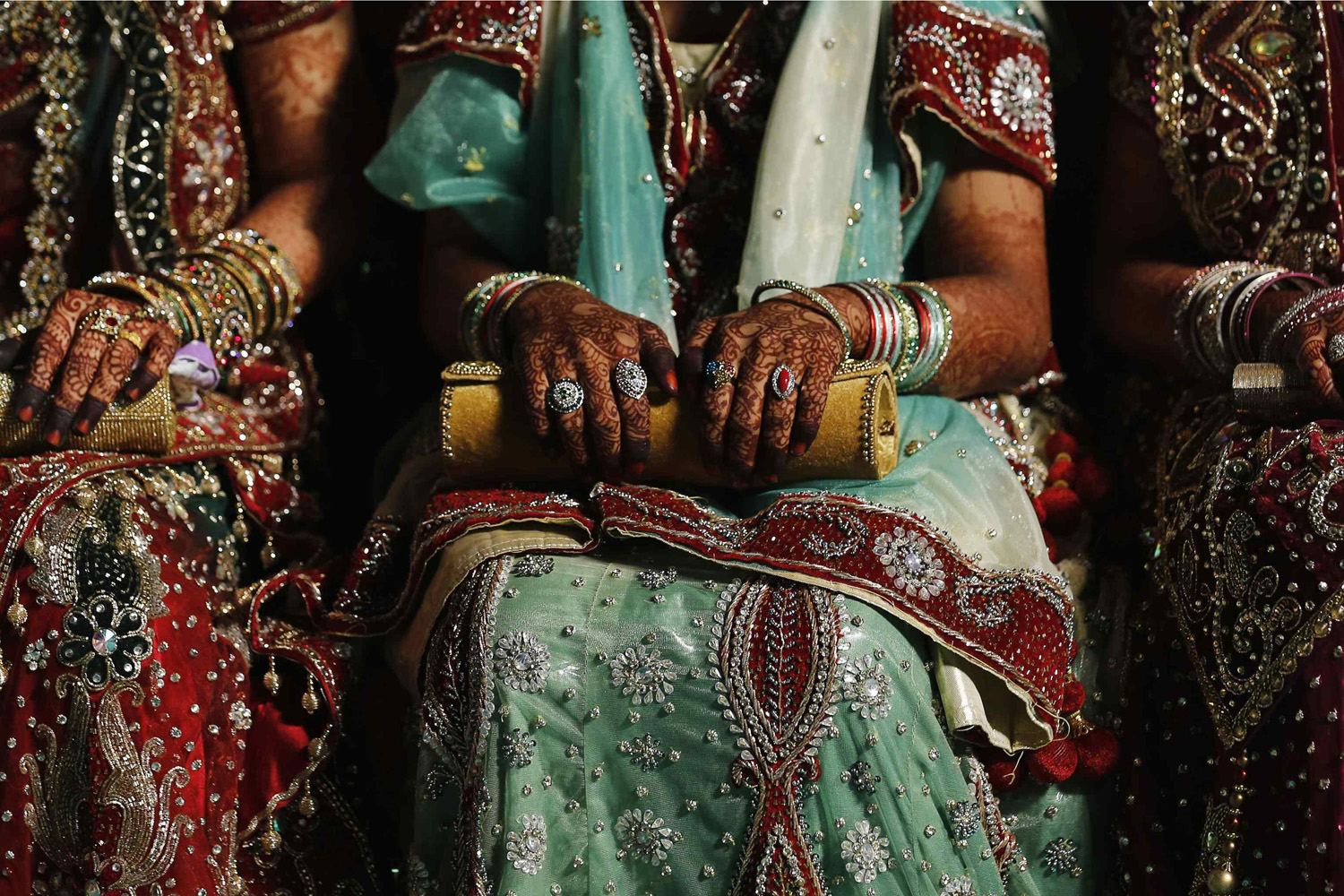 Muslim brides wait for start of mass marriage ceremony in Mumbai
