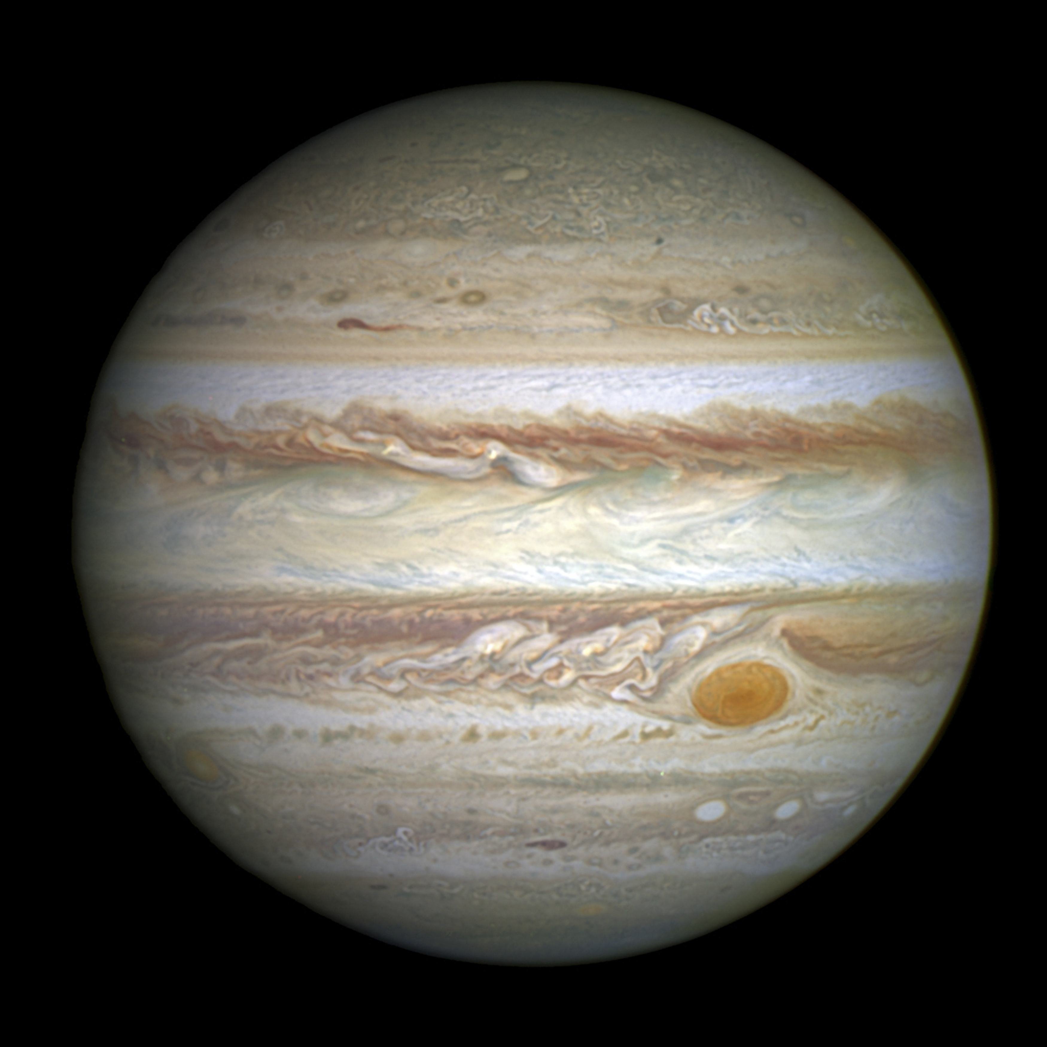 Jupiter's most distinctive feature - a giant red spot, is seen in this NASA handout photo taken by the Hubble Space Telescope of the planet, April 21, 2014. (NASA/Reuters)
