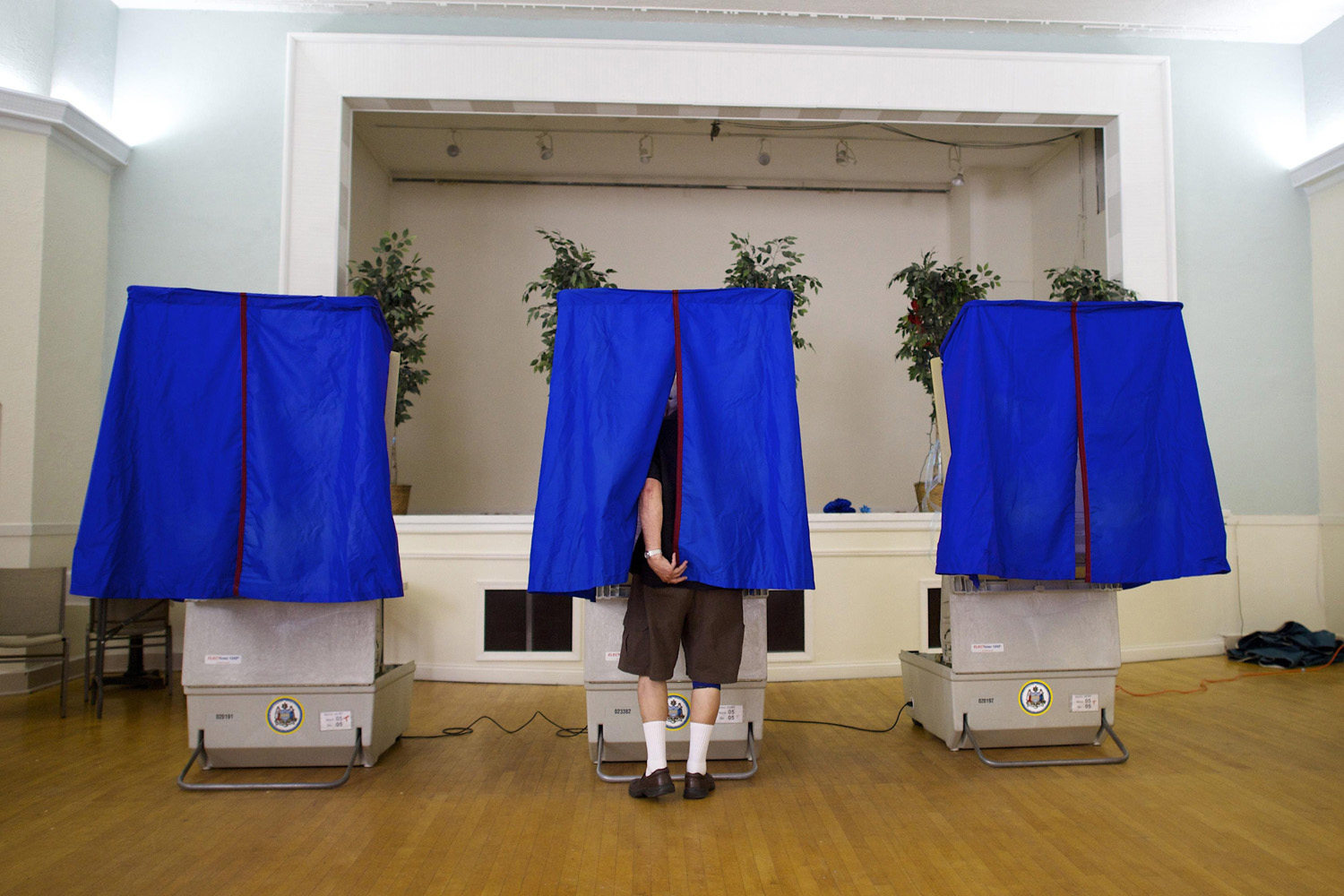 Frank Campanaro votes at the Greek Orthodox Church voting center on primary election day in Philadelphia
