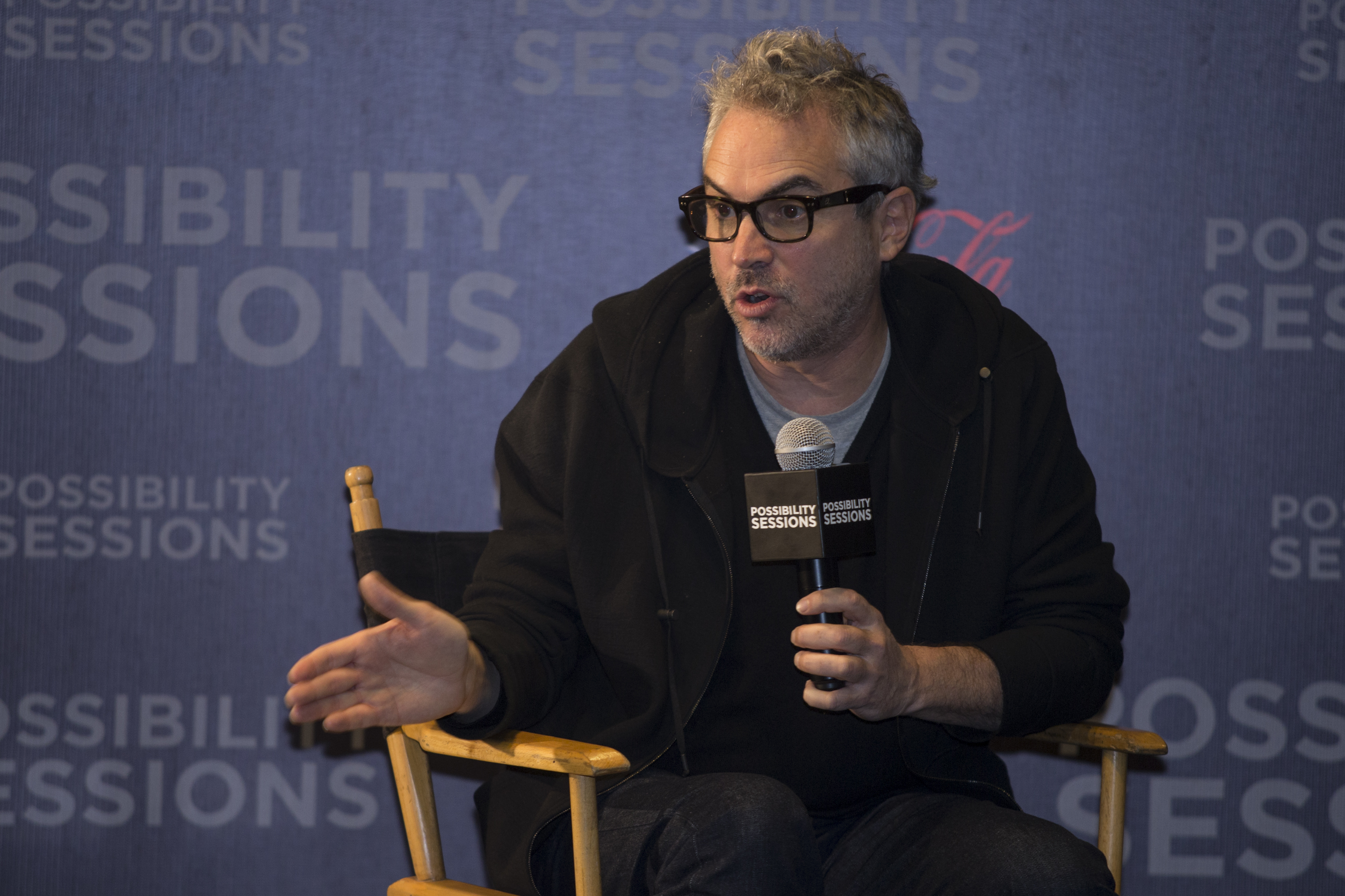 Mexican filmmaker Alfonso Cuaron attends a press conference to talk with university students on April 30, 2014. (Adan Gutierrez—STR/LatinContent/Getty Images)