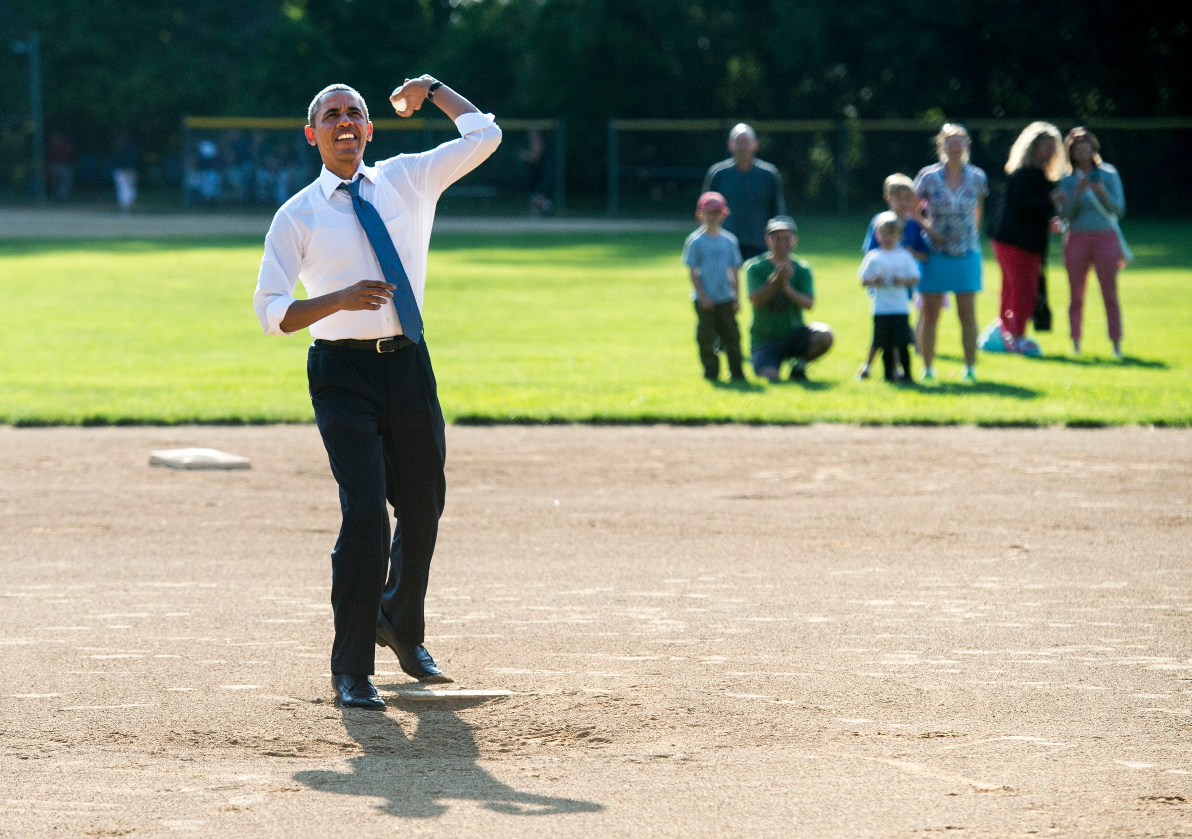 President Barack Obama Visits a Little Leage Baseball Game in Washington, D.C.
