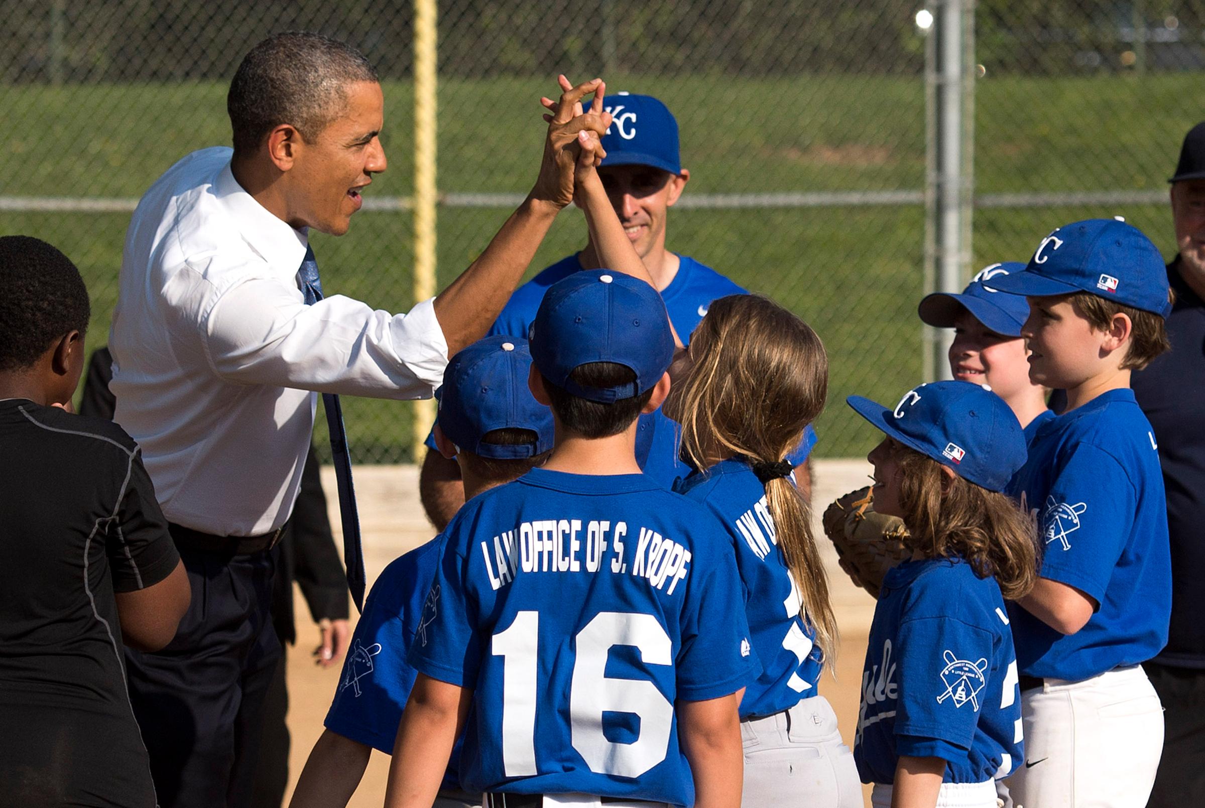 President Barack Obama Visits a Little Leage Baseball Game in Washington, D.C.