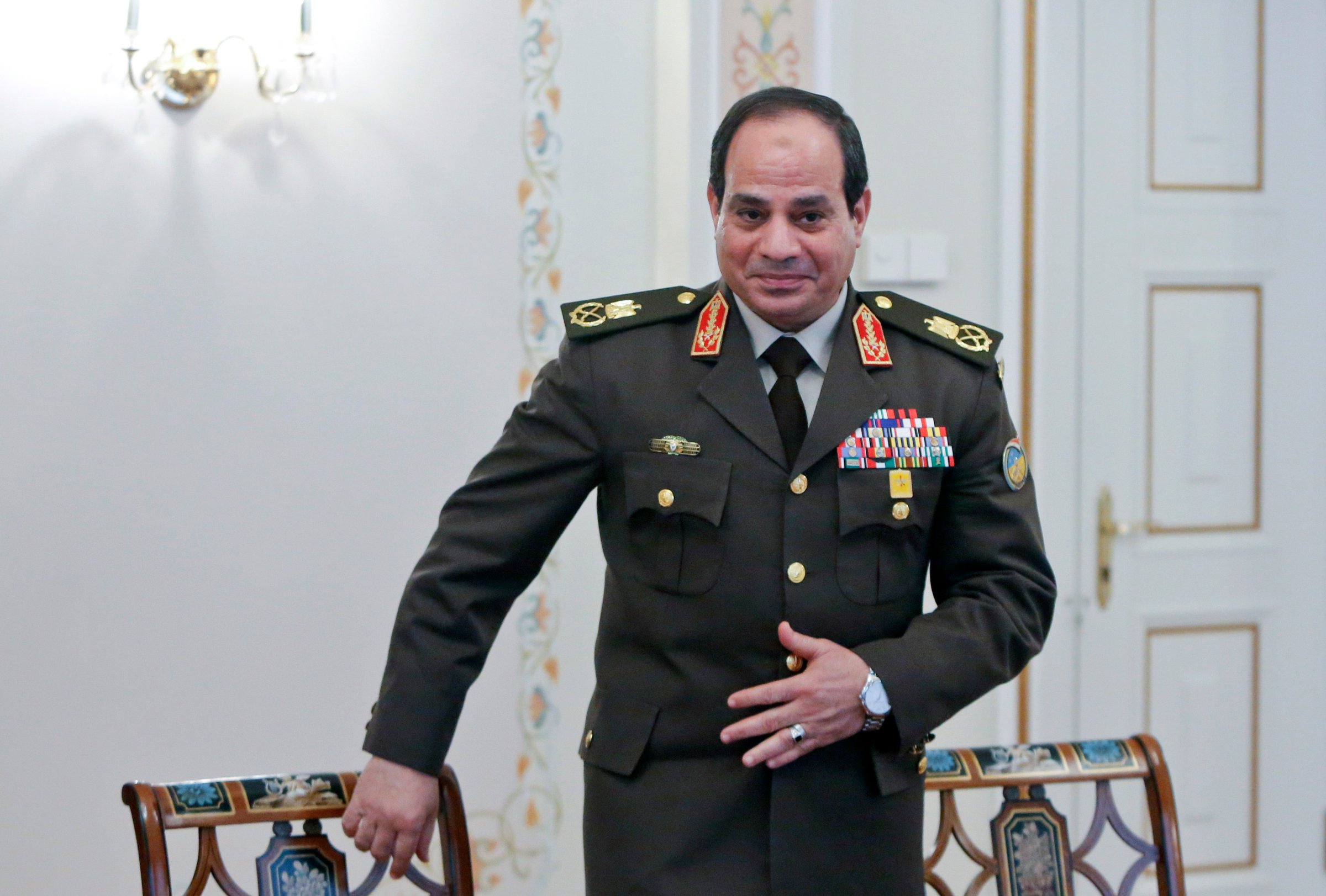 Egyptian Army chief Field Marshal al-Sisi arrives for a meeting with Russian President Putin at Novo-Ogaryovo