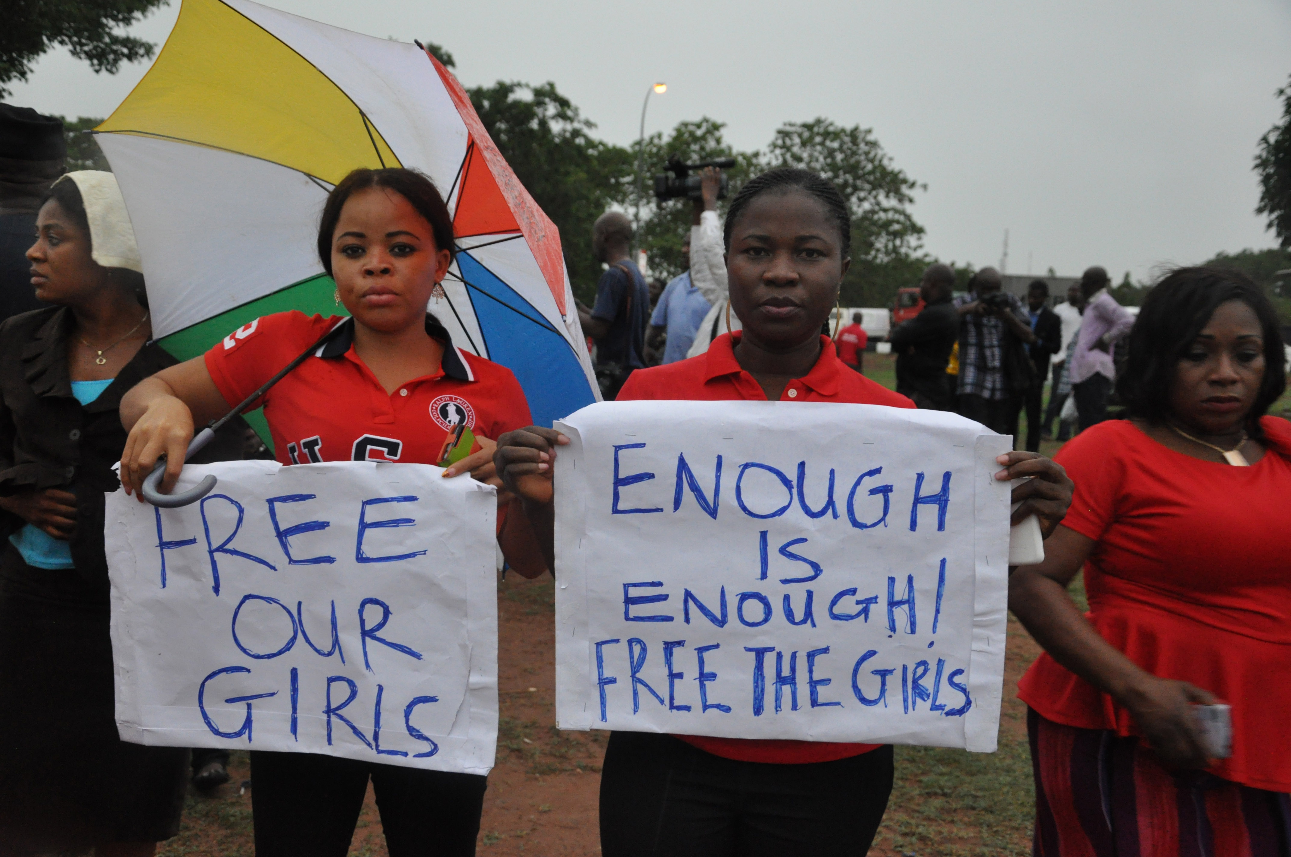Wednesday hundreds of protesters demonstrated in front of Nigerian government buildings, calling on the government to do more to free the kidnapped girls. (Gbemiga Olamikan—Associated Press)
