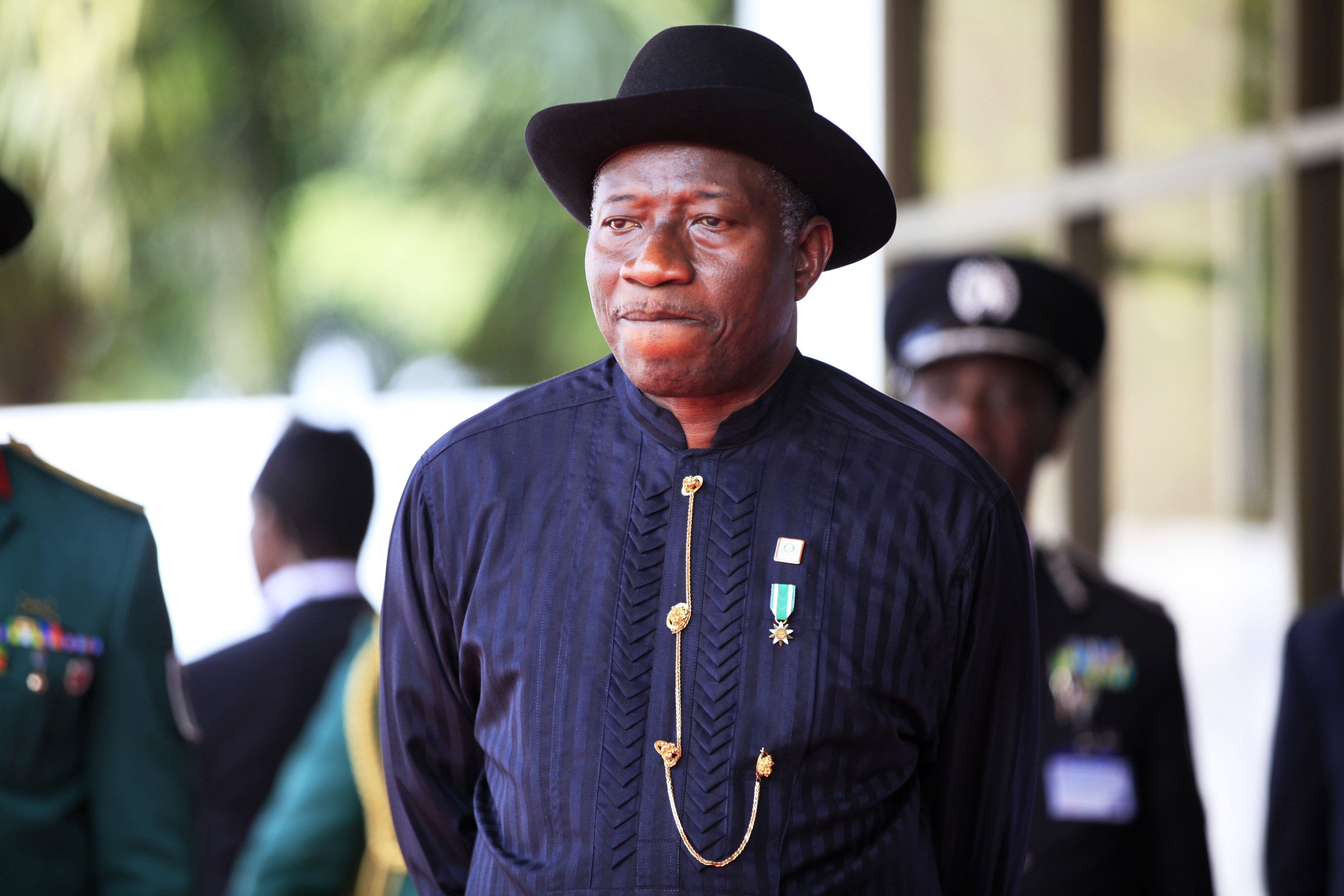 Nigeria's President, Goodluck Jonathan, arrives for a summit to address a seminar on security during an event marking the centenary of the unification of Nigeria's north and south in Abuja, Nigeria, Thursday, Feb. 27, 2014. (Sunday Alamba—ASSOCIATED PRESS)