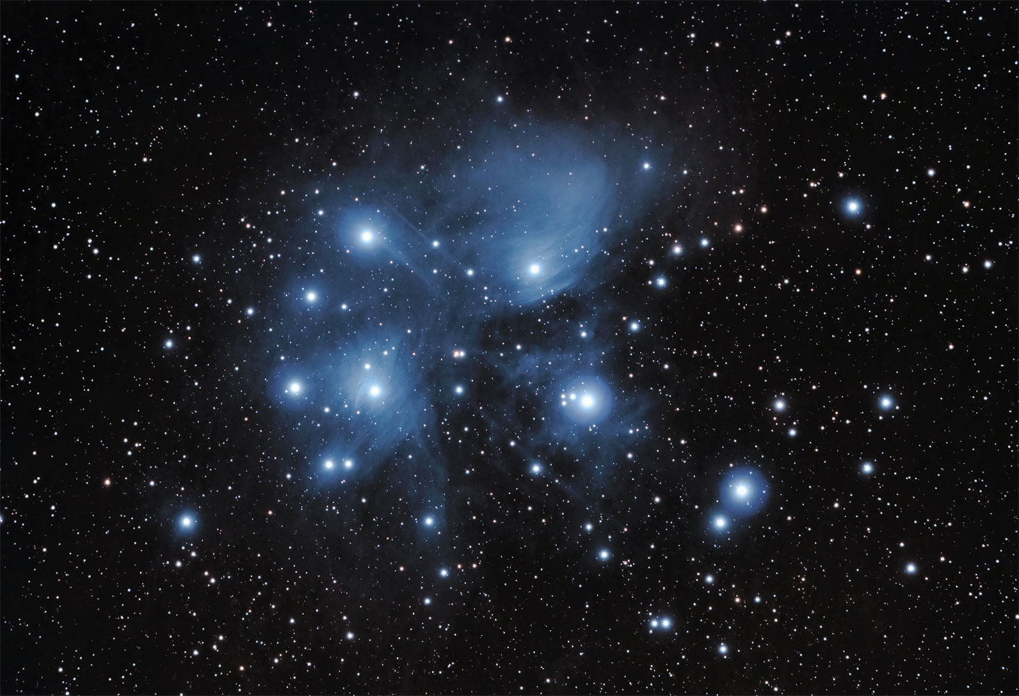 The Pleiades, also known as M45 or the Seven Sisters, imaged from Fayetteville, Ark., on Jan. 25, 2014.