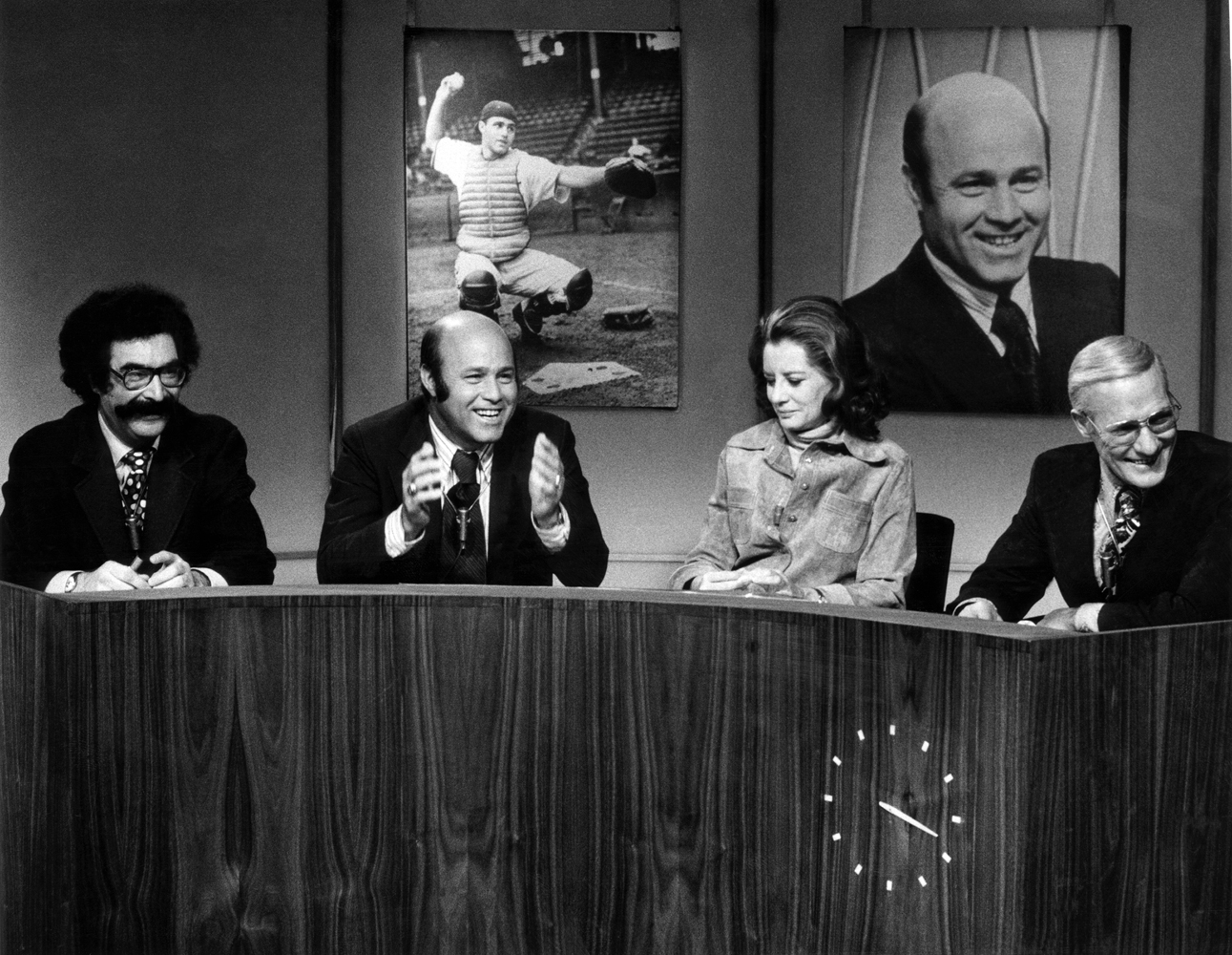 From left: Gene Shalit, Joe Garagiola, Barbara Walters,and Frank McGee on NBC News.