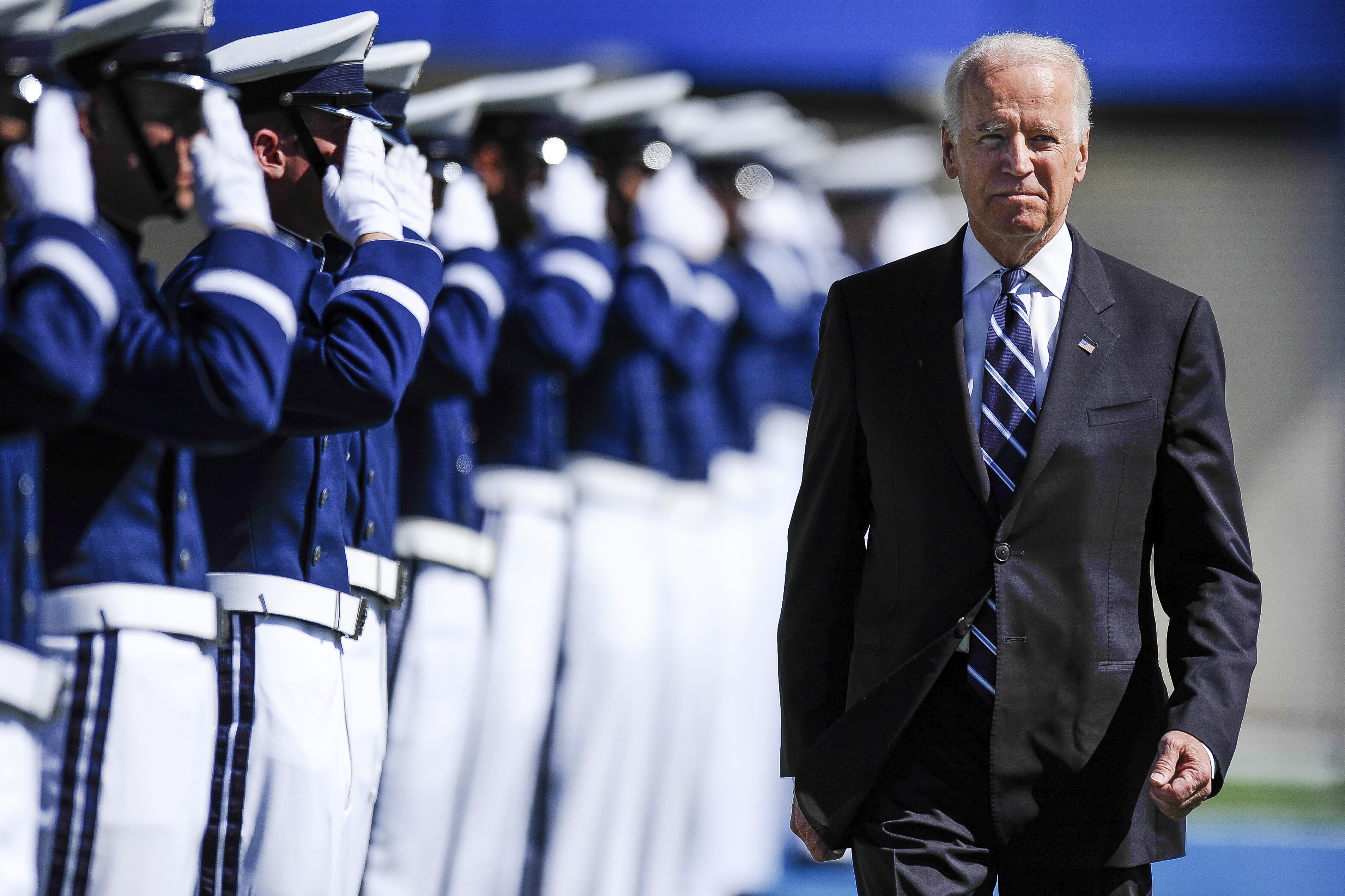 Vice President Joe Biden walks to the stage during the graduation ceremony for the United States Air Force Academy class of 2014 at Falcon Stadium in Colorado Springs, Colo. on May 28, 2014. (Michael Ciaglo—AP)