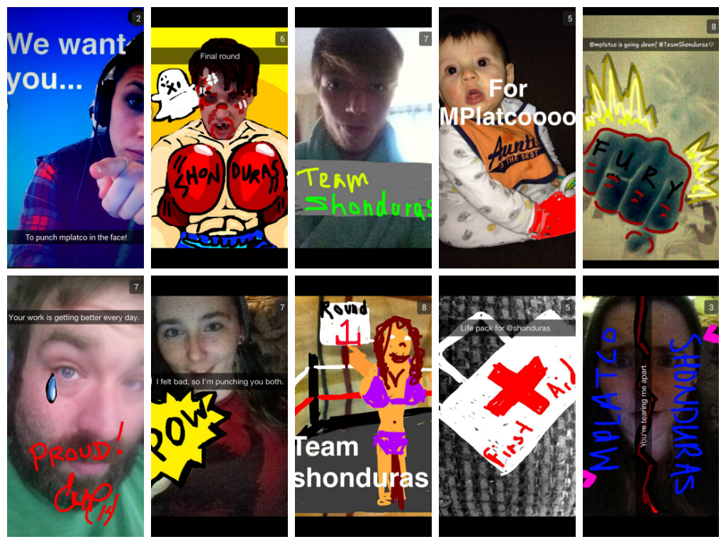 Followers sent Shonduras and Mplatco Snapchats to indicate who they wanted to win the boxing match. (Shonduras / Snapchat)