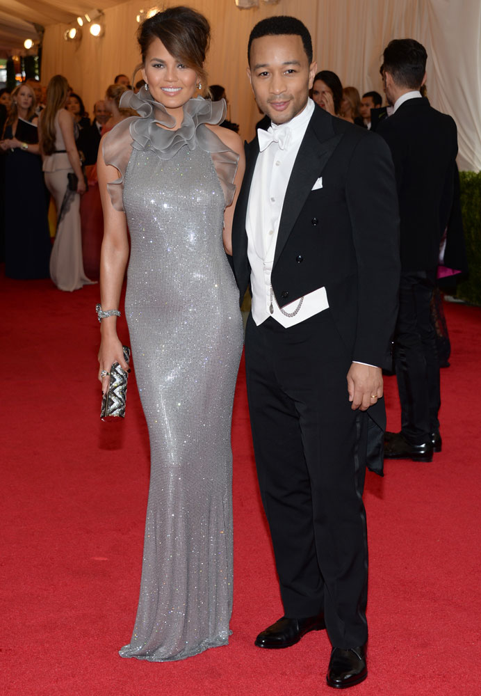 From left: Chrissy Teigen and John Legend attend The Metropolitan Museum of Art's Costume Institute benefit gala celebrating "Charles James: Beyond Fashion" on May 5, 2014, in New York City.