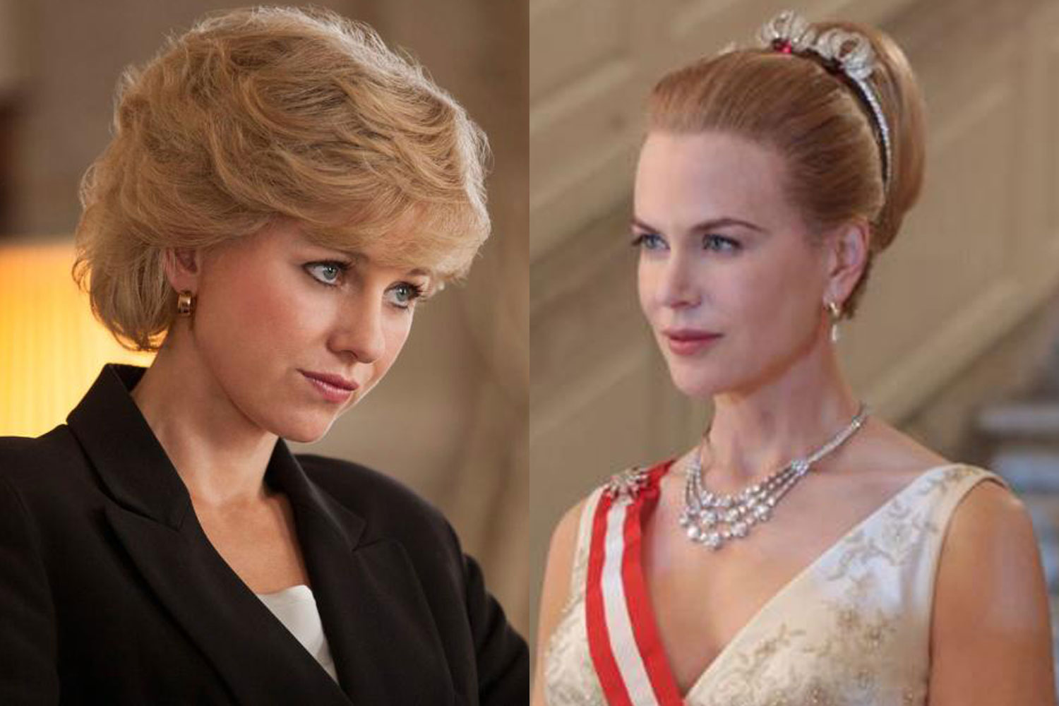 From left: Naomi Watts as Princess Diana in <i>Diana</i>, and Nicole Kidman as Princess Grace in <i>Grace of Monaco</i>. (Laurie Sparham—Entertainment One; David Koskas—Weinstein Company)