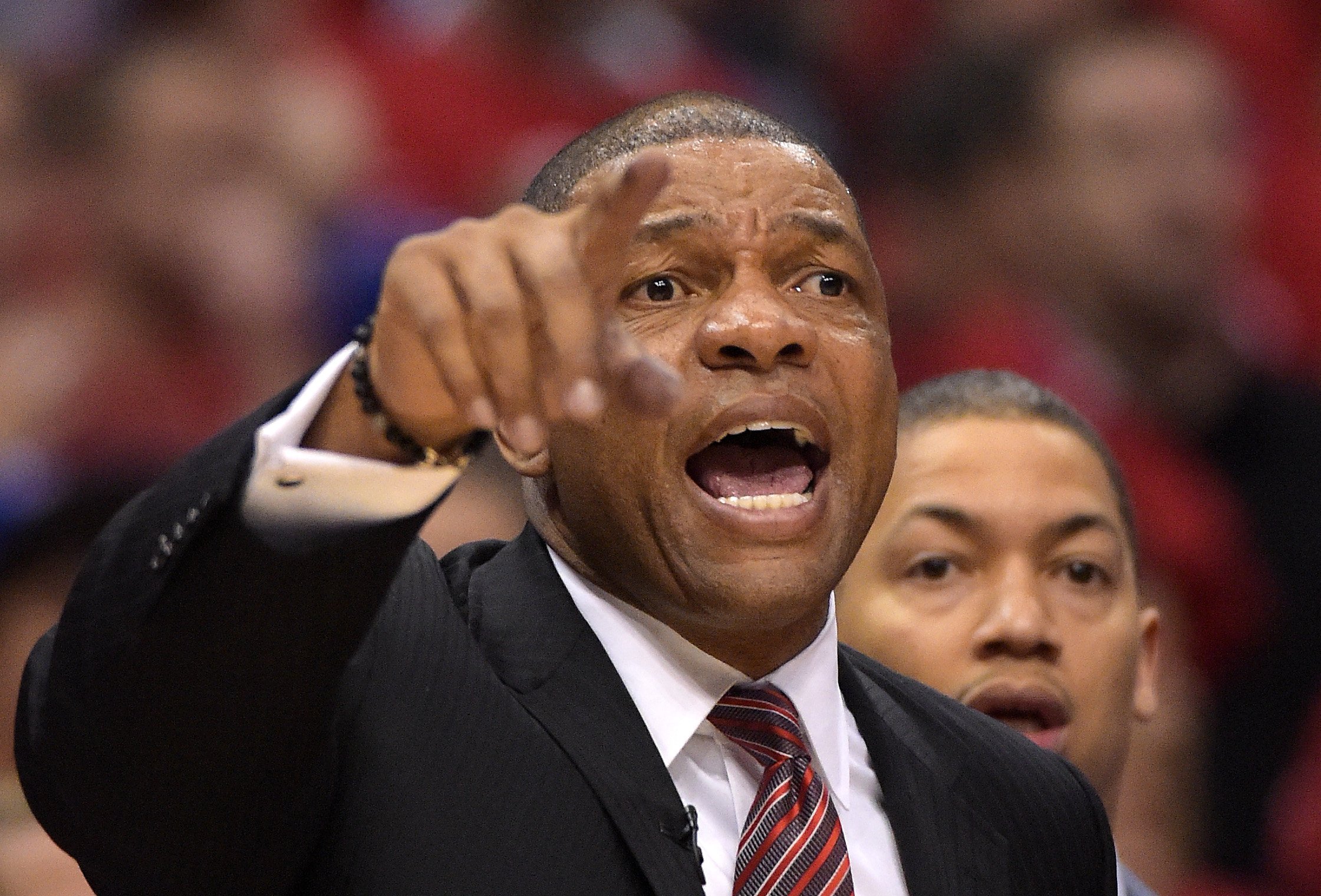 Los Angeles Clippers head coach Doc Rivers yells to his team during the second half of Game 7 in an opening-round NBA basketball playoff series against the Golden State Warriors on May 3, 2014. (Mark J. Terrill—AP)