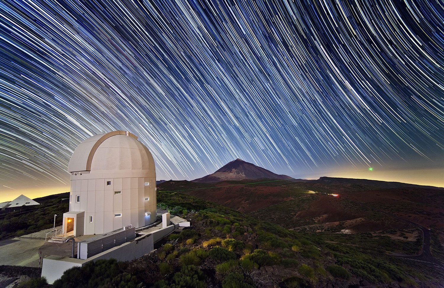 A long exposure of the European Space Agency's Optical Ground Station (OGS), at the La Teide Observatory on Tenerife, Canary Islands, Spain, released on April 27, 2014.