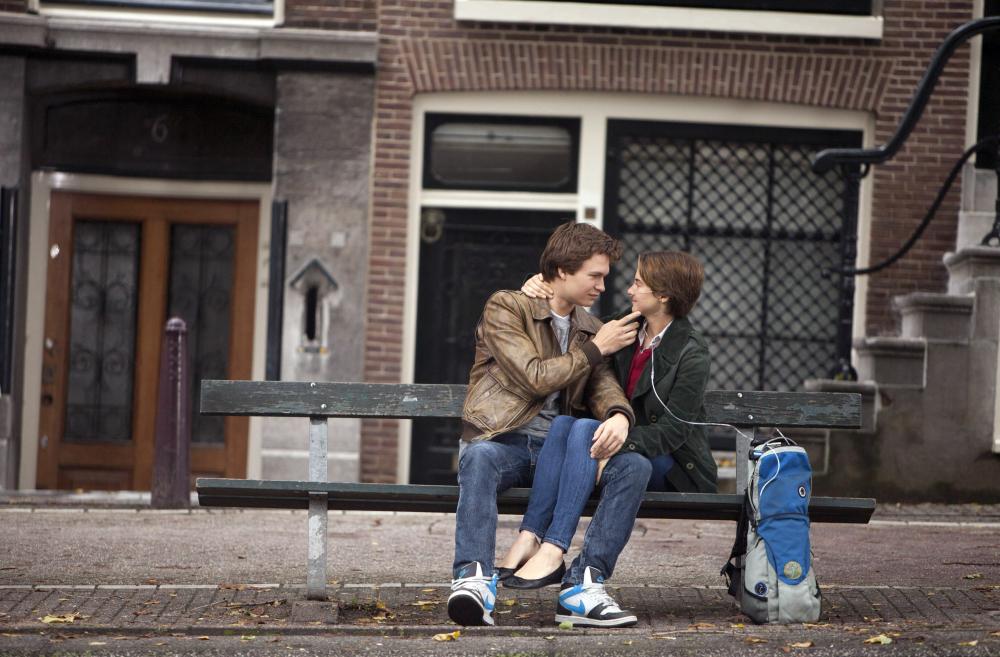 L-r: Ansel Elgort, Shailene Woodley, on the set of A Fault in Our Stars, 2014. (James Bridges—20th Century Fox)