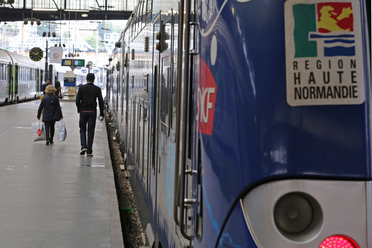 A Regional Express Train, or TER, is sationed along a platform at the Saint Lazare station in Paris, Wednesday May 21, 2014. (Remy de la Mauviniere / AP)