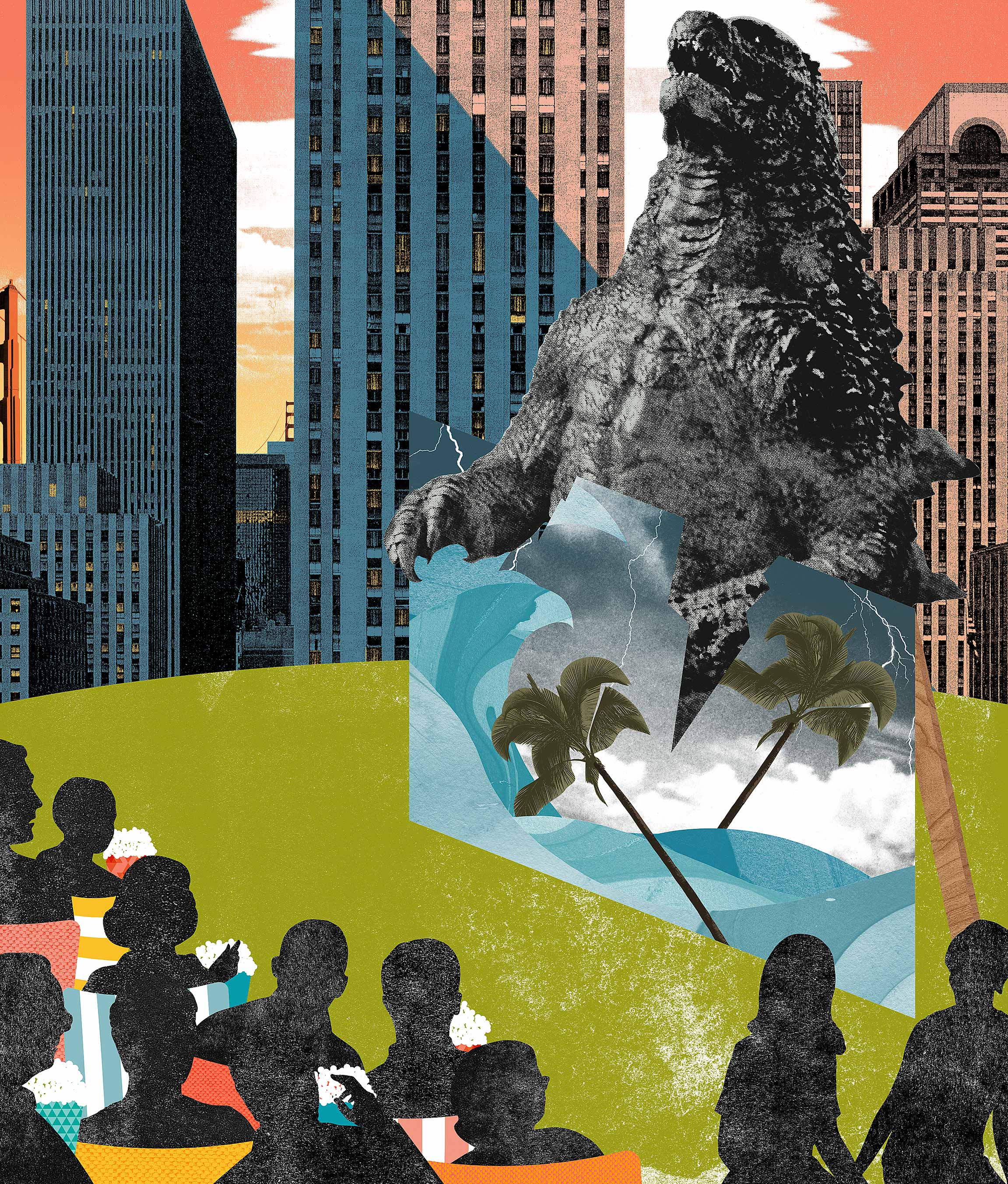 <em>Godzilla leads a surge of summer movies that reflect our environmental anxieties</em> (Illustration by Eda Akaltun for TIME)