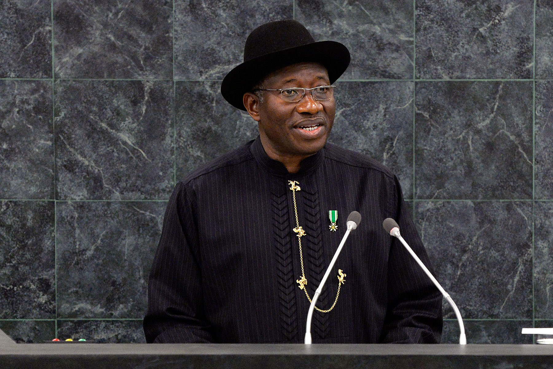 Nigerian President Goodluck Jonathan speaks at the 68th United Nations General Assembly on Sept. 24, 2013 in New York City (Andrew Burton—Getty Images)