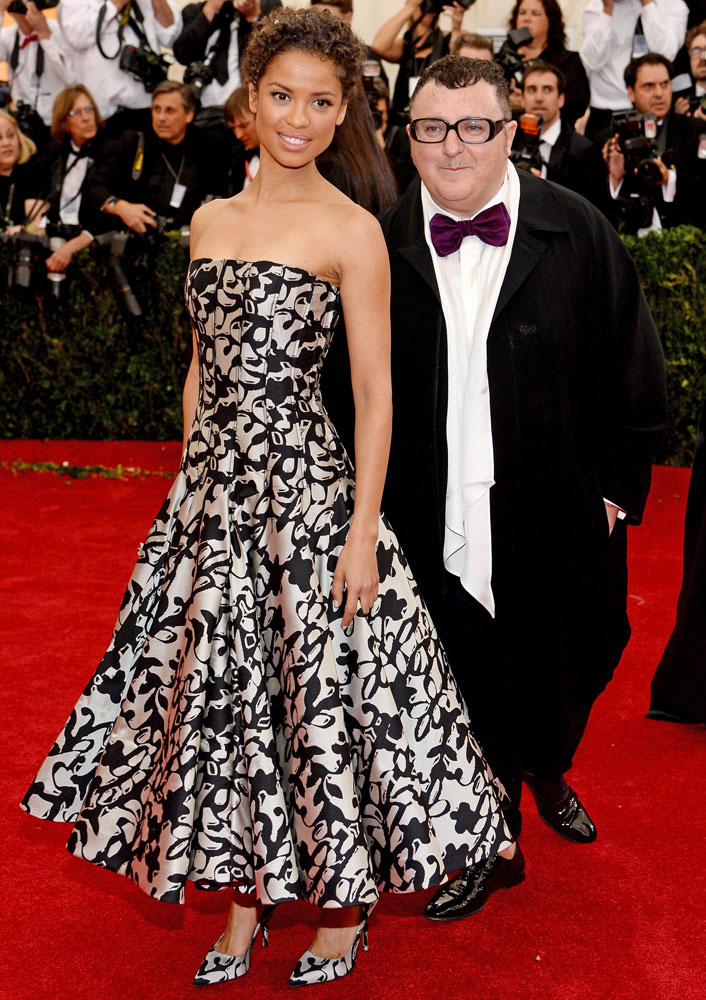 From left: Gugu Mbatha-Raw and Alber Elbaz attend The Metropolitan Museum of Art's Costume Institute benefit gala celebrating "Charles James: Beyond Fashion" on May 5, 2014, in New York City.