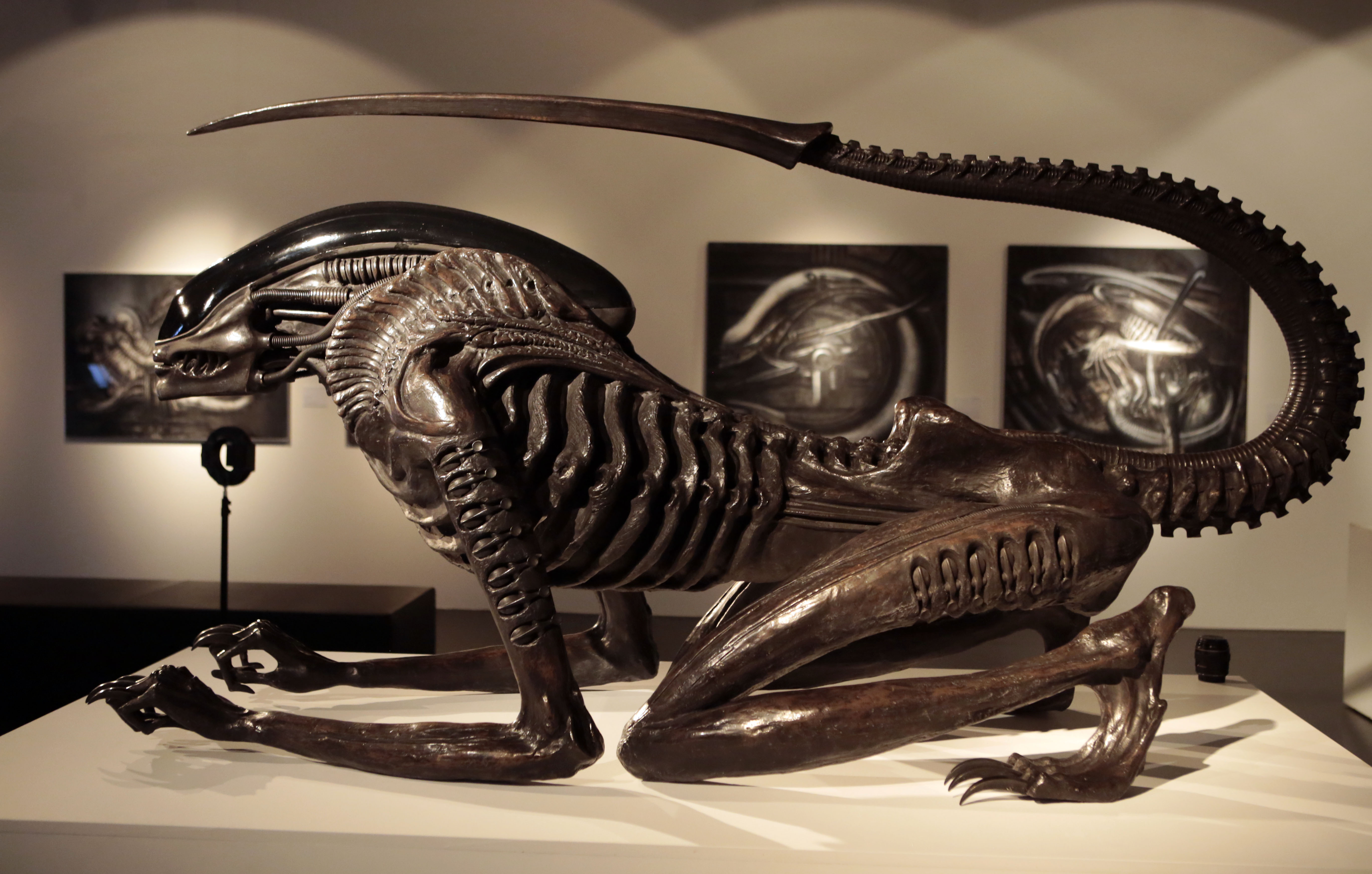 View at one of the sculptures by H.R. Giger during the opening of the Ars Electronica 2013 exhibition 'HR Giger.