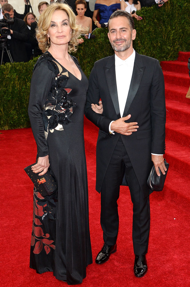 From left: Jessica Lange and Marc Jacobs attend The Metropolitan Museum of Art's Costume Institute benefit gala celebrating "Charles James: Beyond Fashion" on May 5, 2014, in New York City.