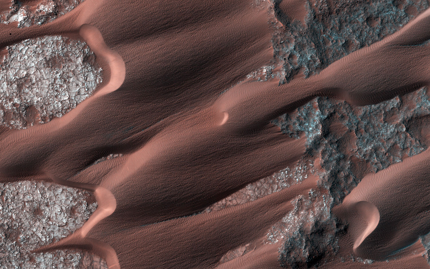 Nili Patera is one of the most active dune fields on Mars and is continuously monitored by NASA's Mars Reconnaissance Orbiter, with a new image acquired about every six weeks. This most recent one was recorded in March and released on April 30, 2014.