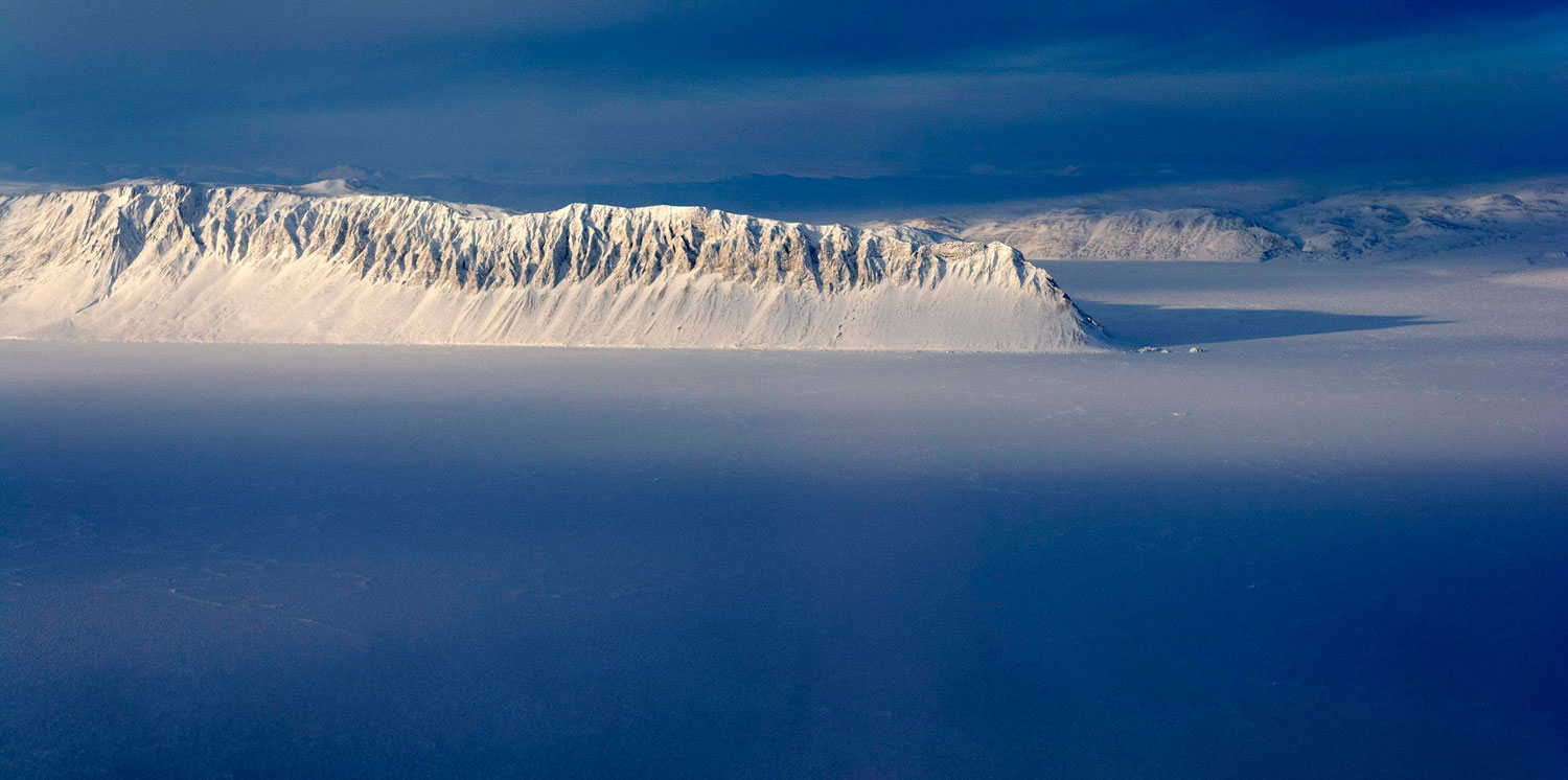 Eureka Sound on Ellesmere Island in the Canadian Arctic as captured by NASA during an Operation IceBridge survey March 25, 2014 and released on April 8, 2014. IceBridge is a six-year NASA airborne mission which will provide a yearly, multi-instrument look at the behavior of the Greenland and Antarctic ice.